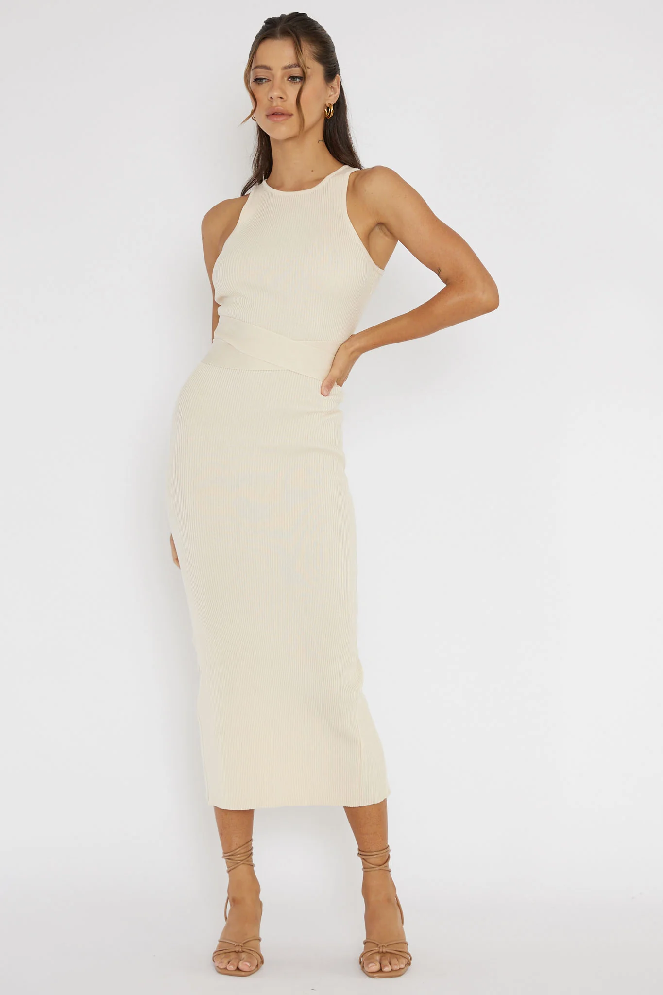 Charmed Me Ribbed Knit Midi Dress Cream - Image 5