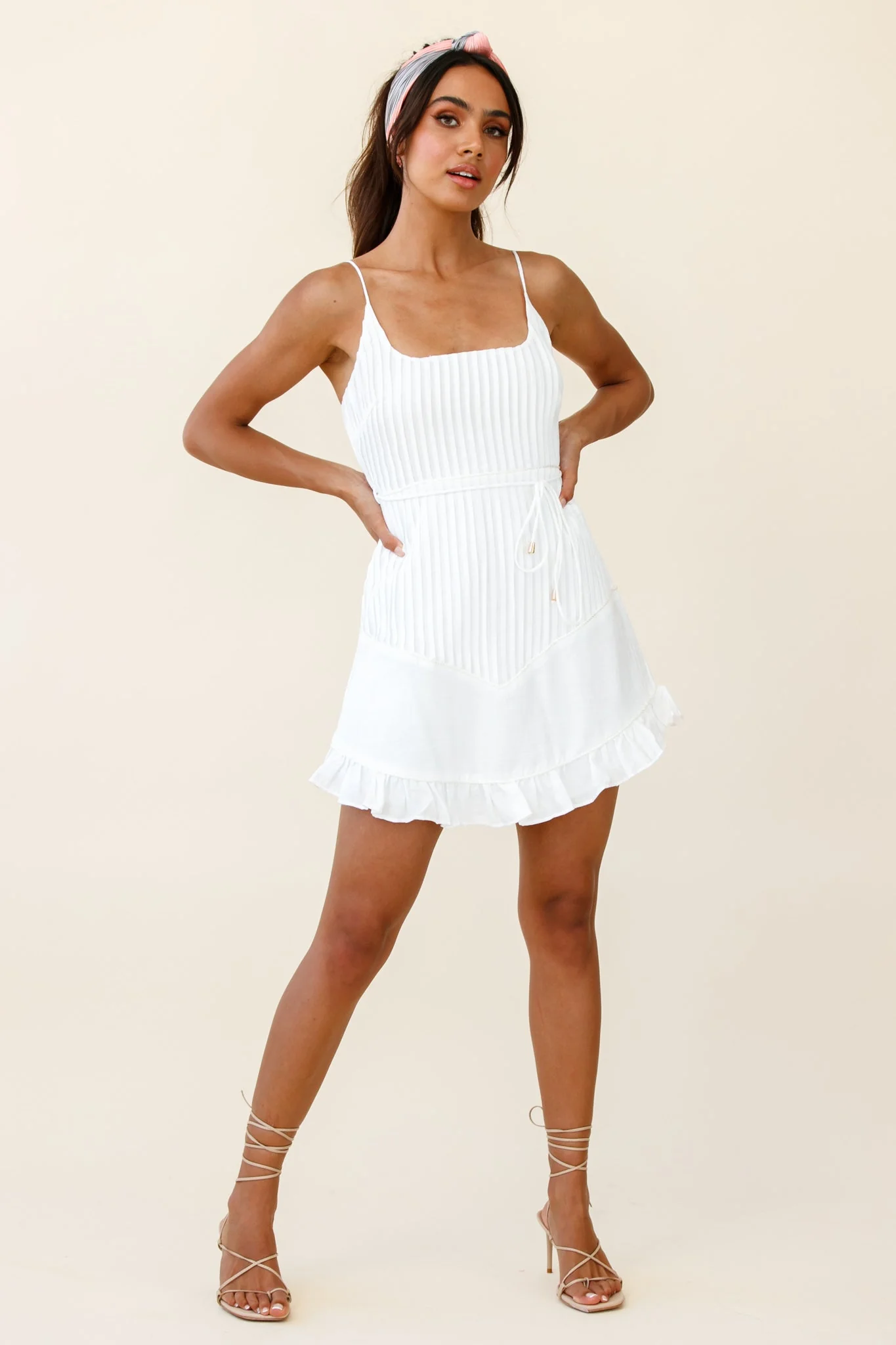 Charmed Pintuck Pleat Spaghetti Strap Dress White - Image 6