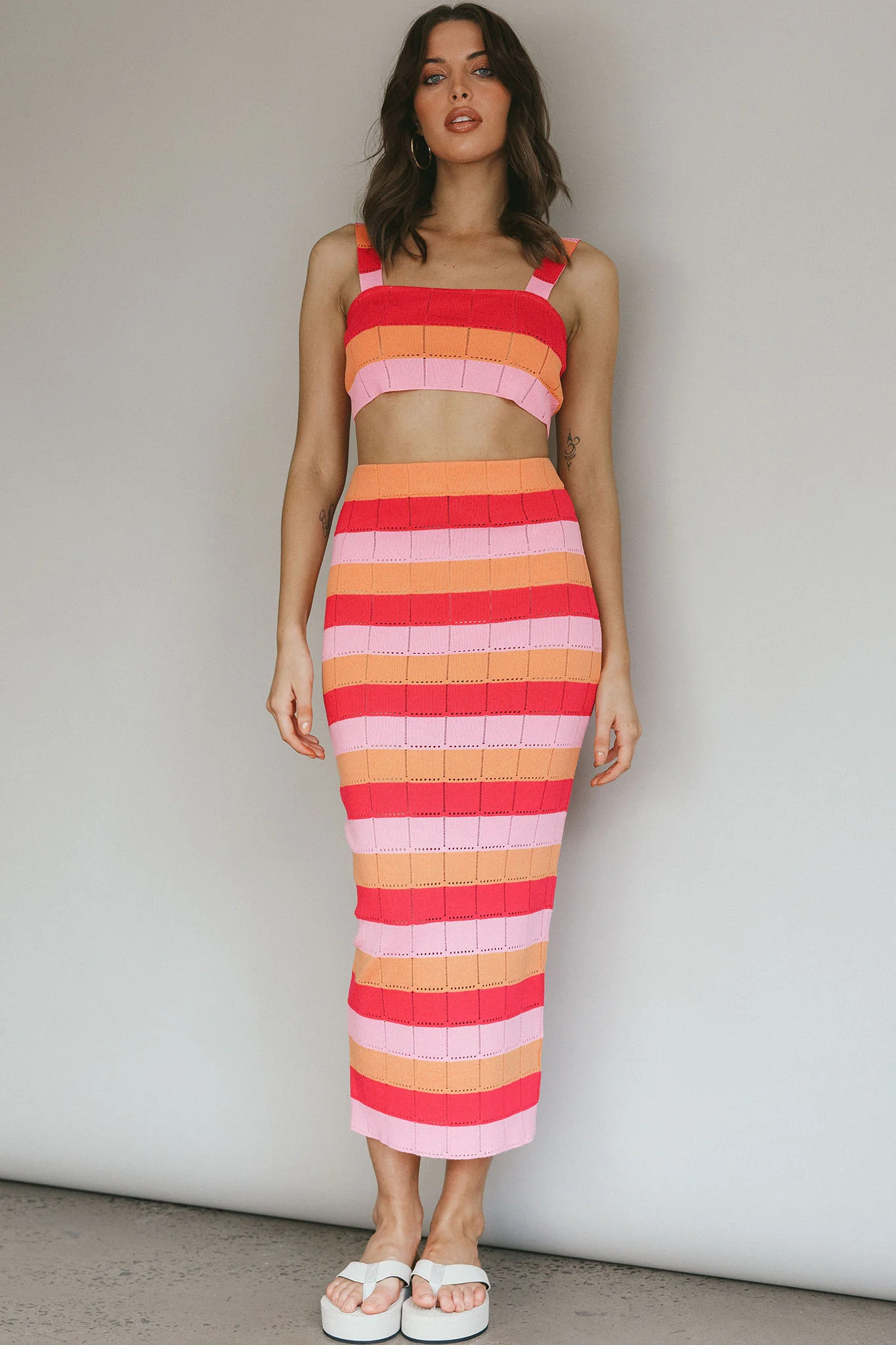Chase The Sunrise Knit Crop Top Striped Pink - Image 5