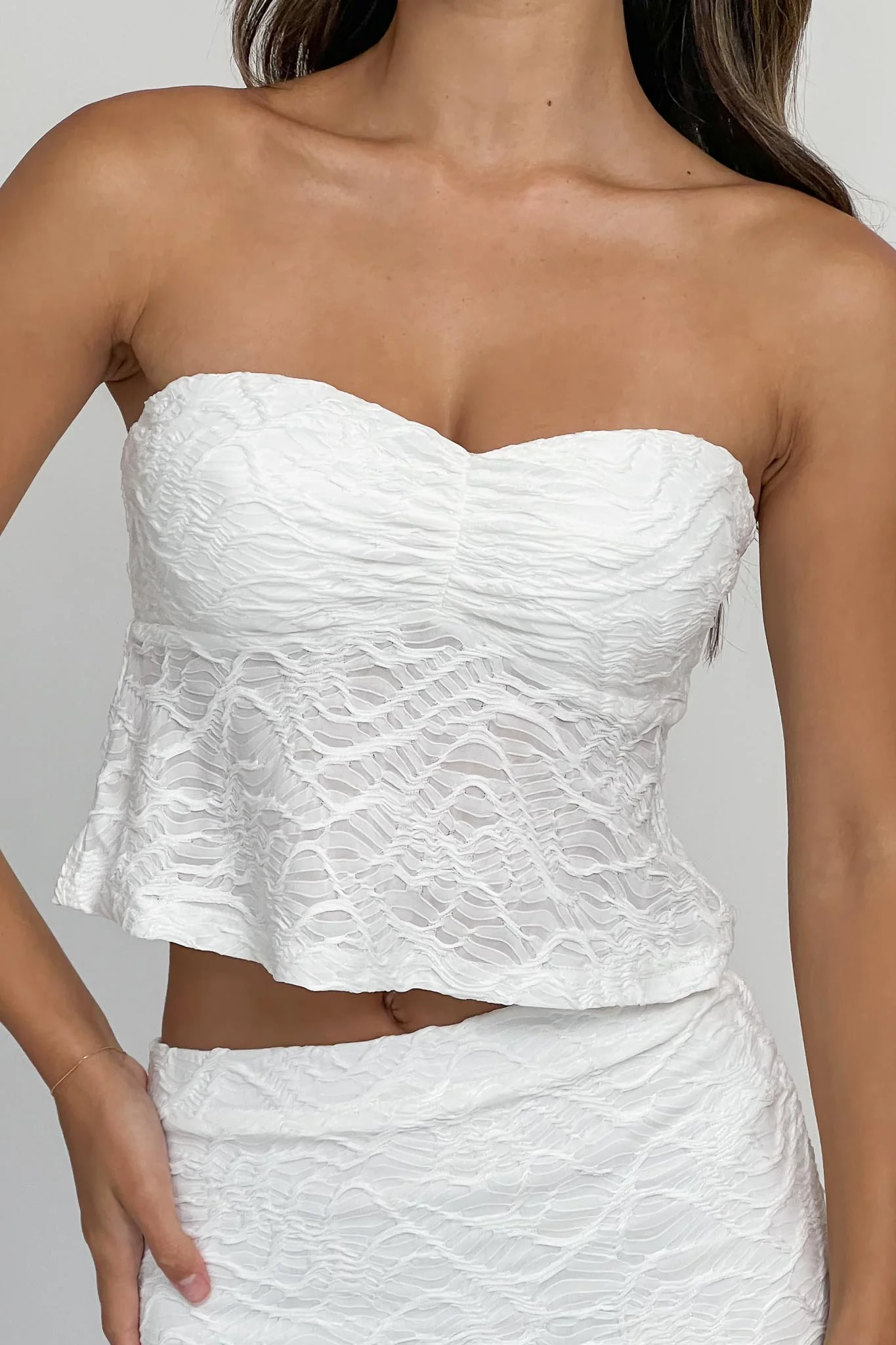 Chat Me Up Embellished Strapless Top White - Image 2