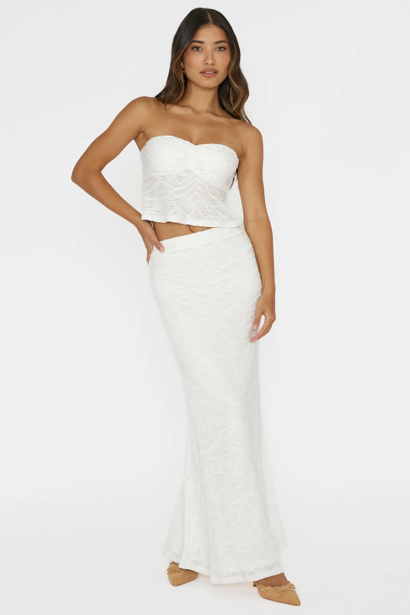 Chat Me Up Embellished Strapless Top White - Image 4