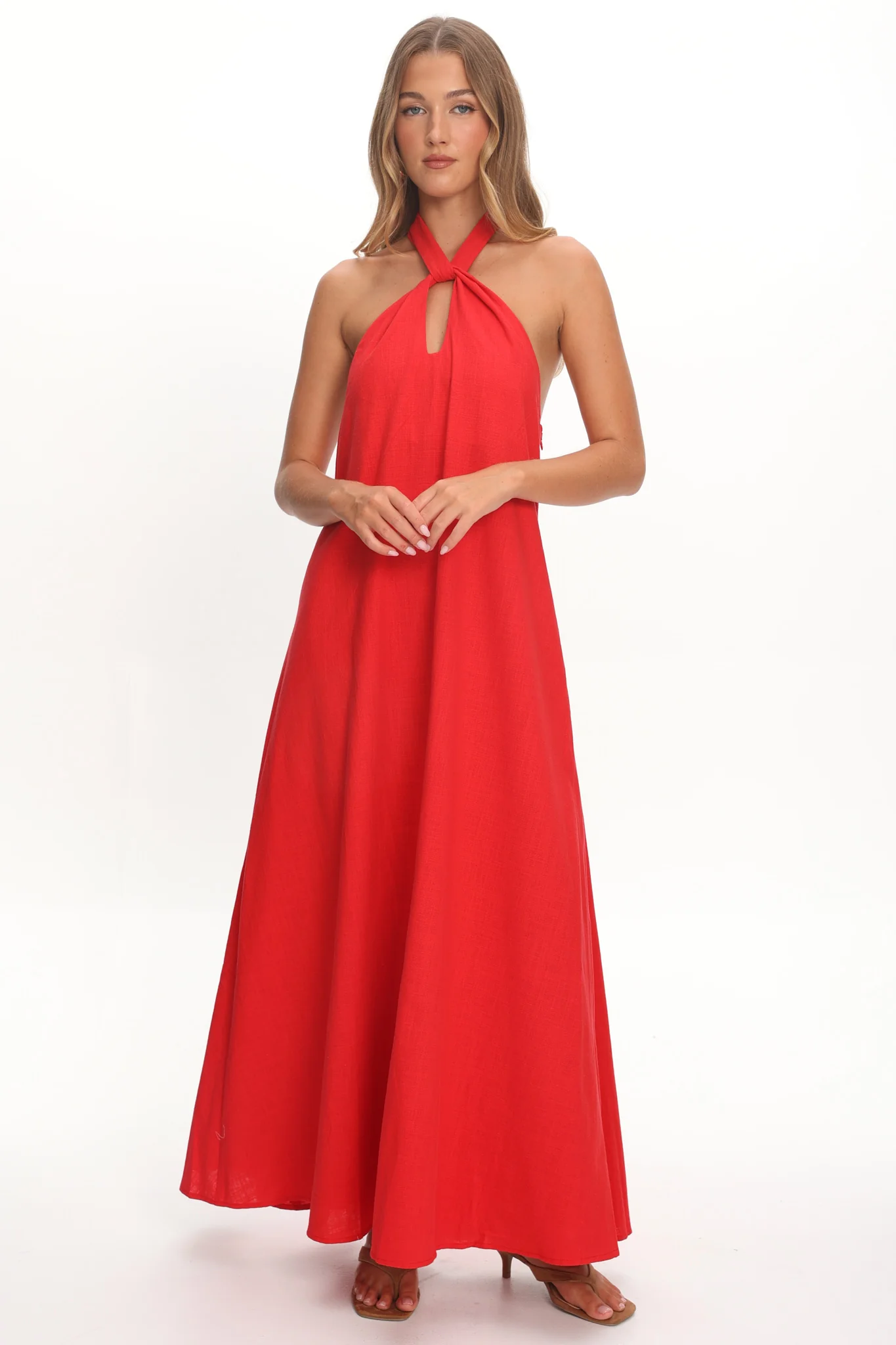 Cheer Twist Halterneck Maxi Dress Red - Image 2