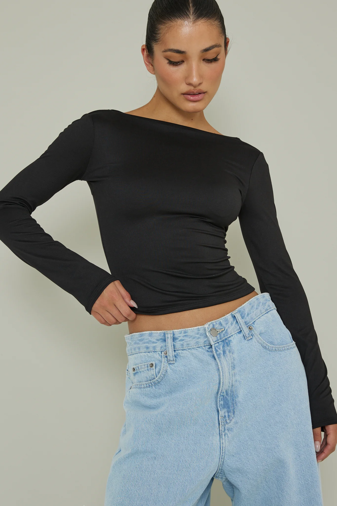 Cheers Boat Neck Long Sleeve Top Black - Image 5