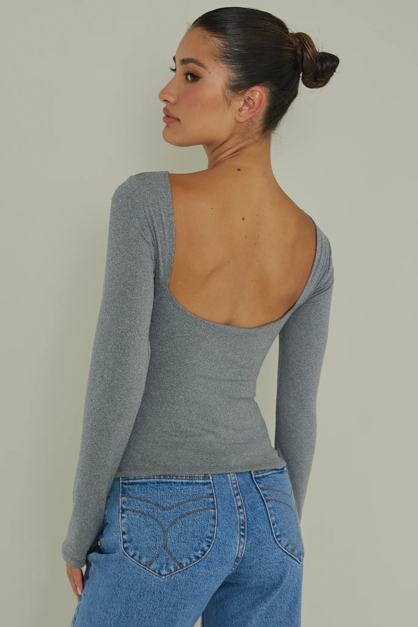Cheers Boat Neck Long Sleeve Top Grey - Image 2