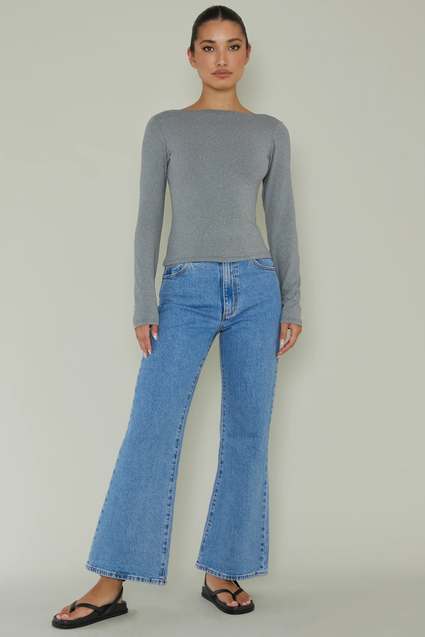 Cheers Boat Neck Long Sleeve Top Grey - Image 3