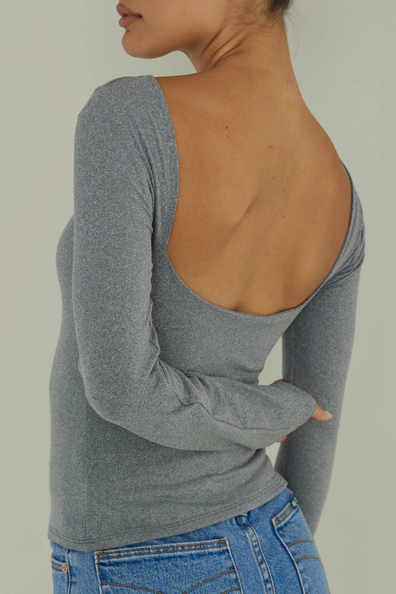 Cheers Boat Neck Long Sleeve Top Grey - Image 4