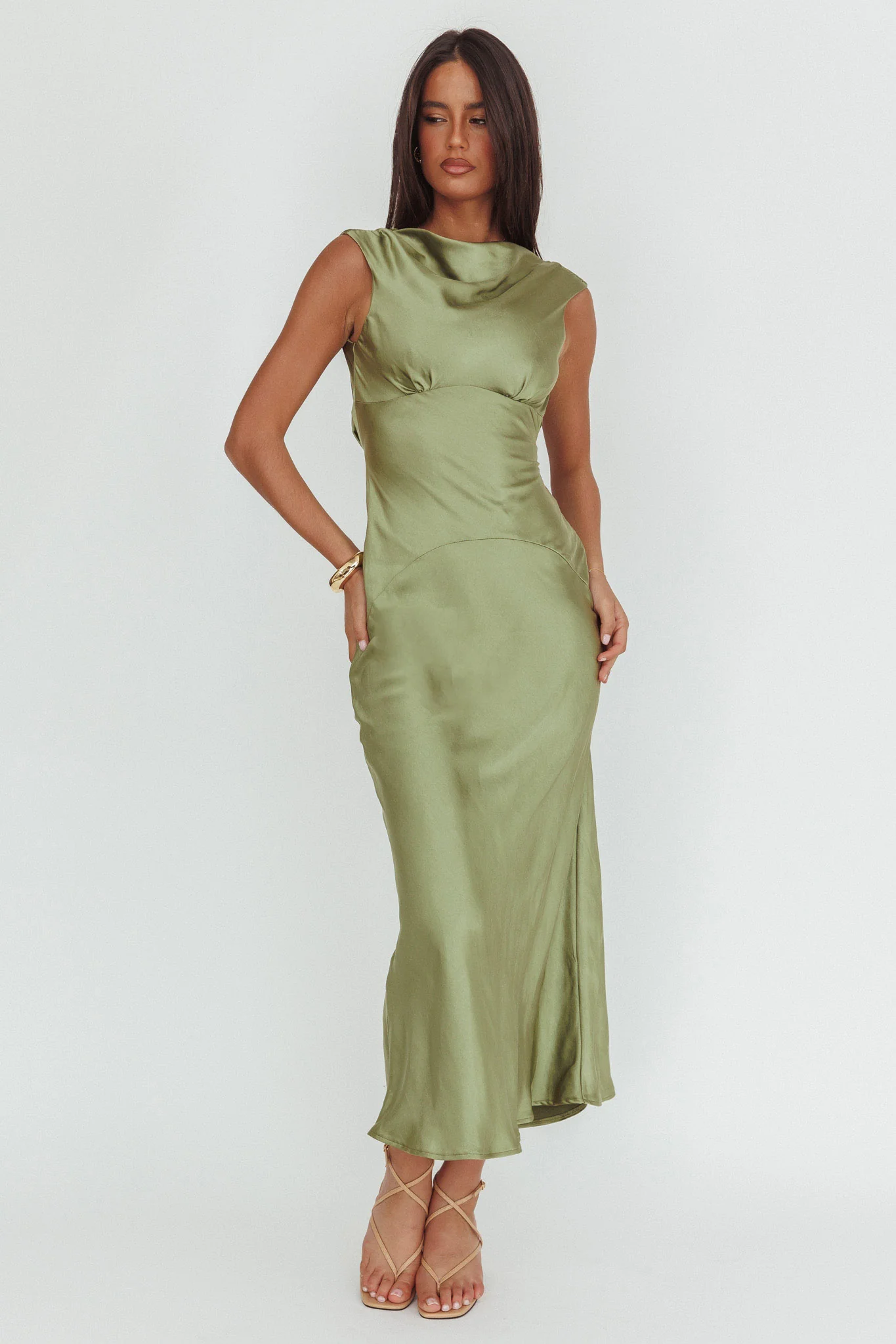 Cheers To You Cowl Back Maxi Dress Olive - Image 4