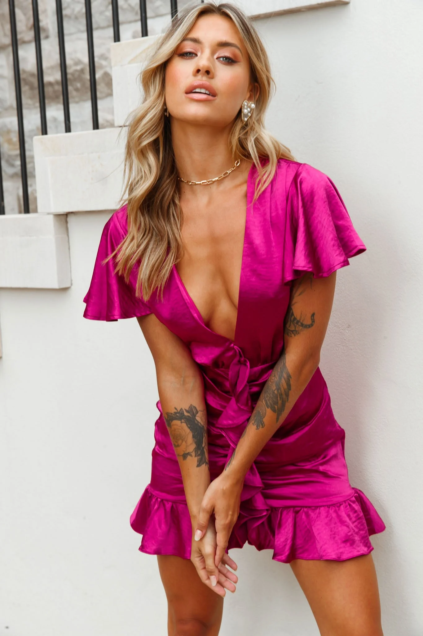 Cherish The Moment Ruched Ruffle Dress Plum - Image 8