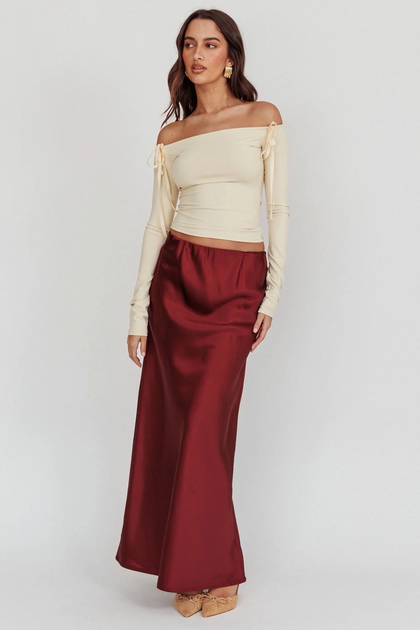 Cherubim Satin Maxi Skirt Wine - Image 2