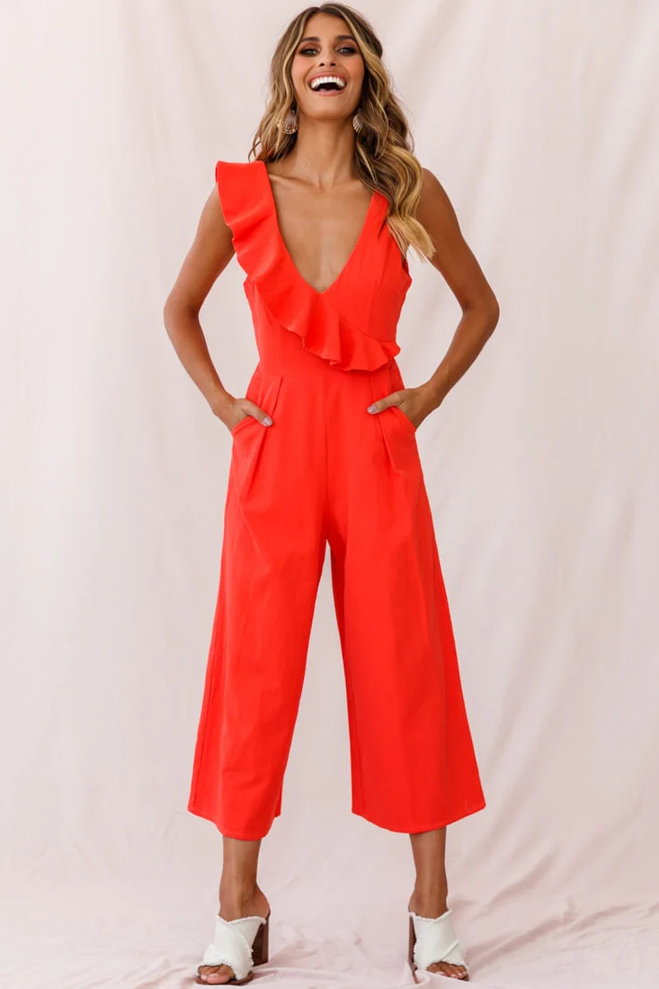 Cheryl Ruffle Strap Wide Leg Jumpsuit Tangerine - Image 5