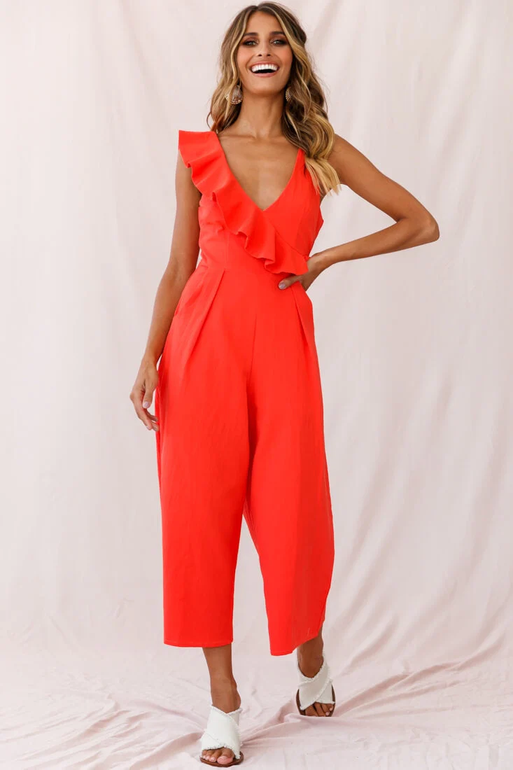 Cheryl Ruffle Strap Wide Leg Jumpsuit Tangerine - Image 6