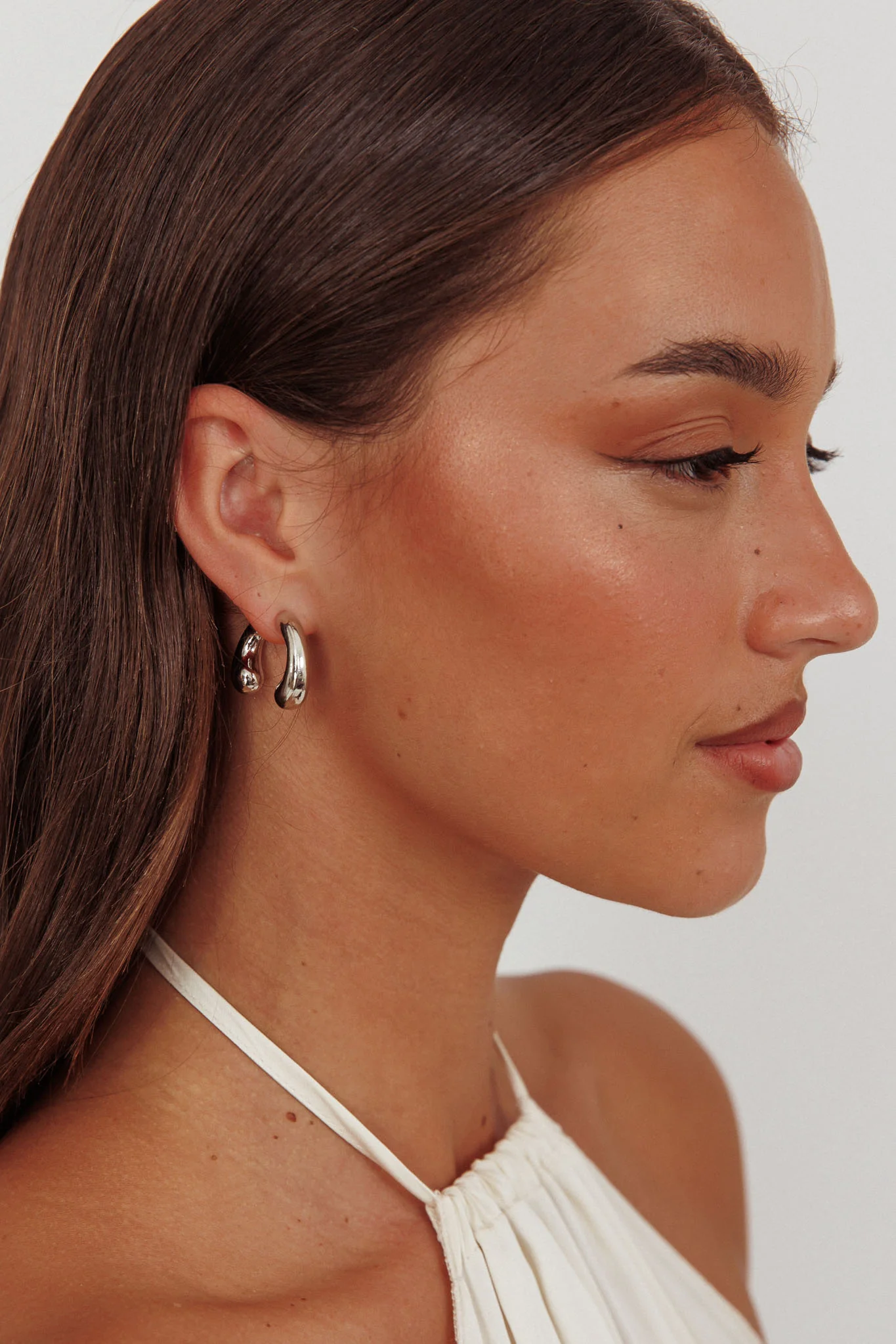 Chiara Half Hoop Stud Earrings Dark Silver - Image 2