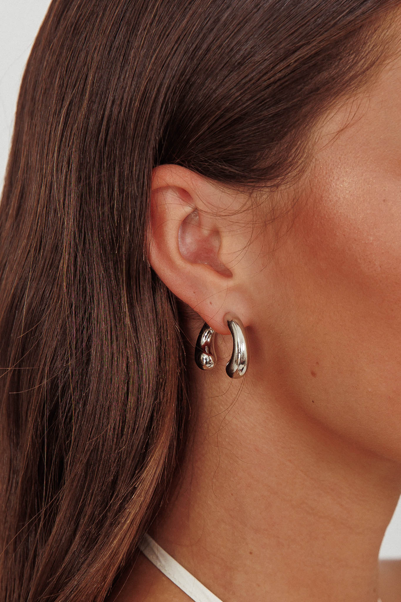 Chiara Half Hoop Stud Earrings Dark Silver - Image 3