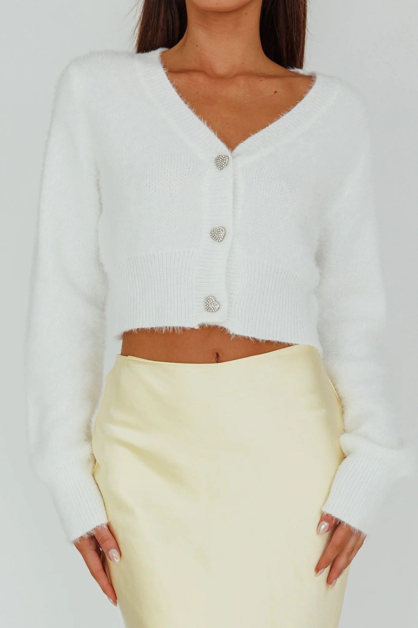 Chica Dulce Heart Button Knit Crop Top Cream - Image 4