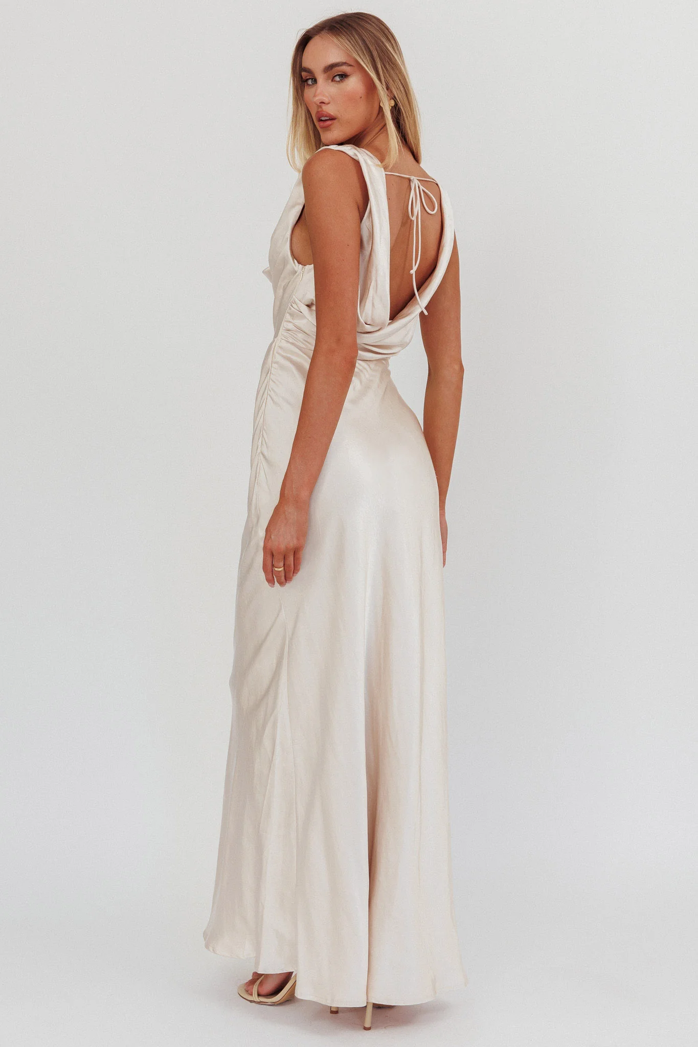 Chills Cowl Neck Satin Maxi Dress Champagne - Image 2