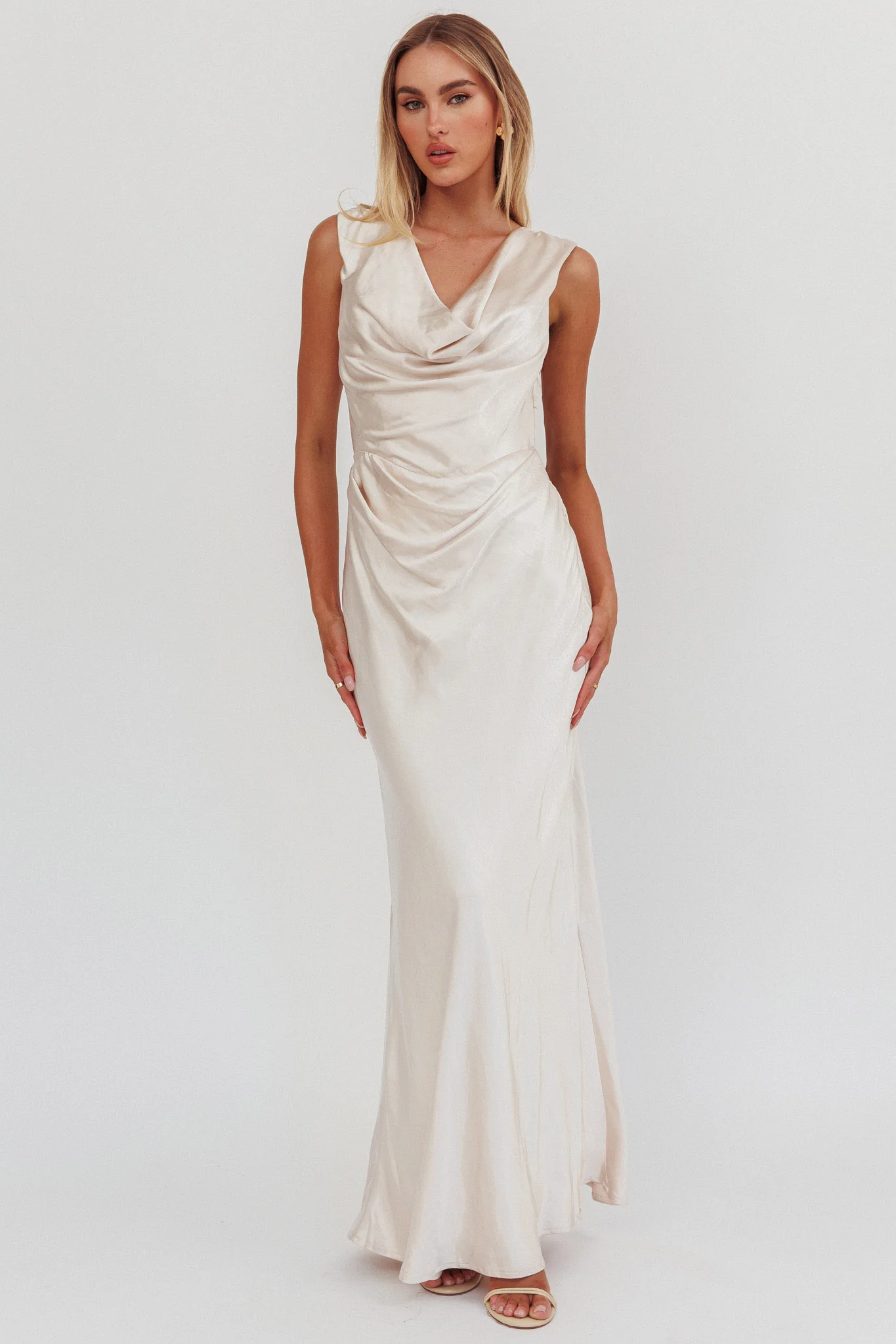 Chills Cowl Neck Satin Maxi Dress Champagne - Image 3