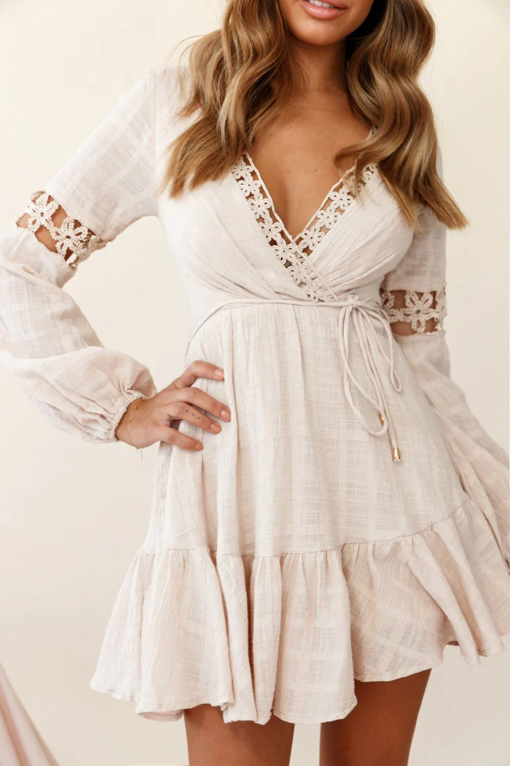 Chloye Long Balloon Sleeve Lace-Up Back Dress Nude - Image 4