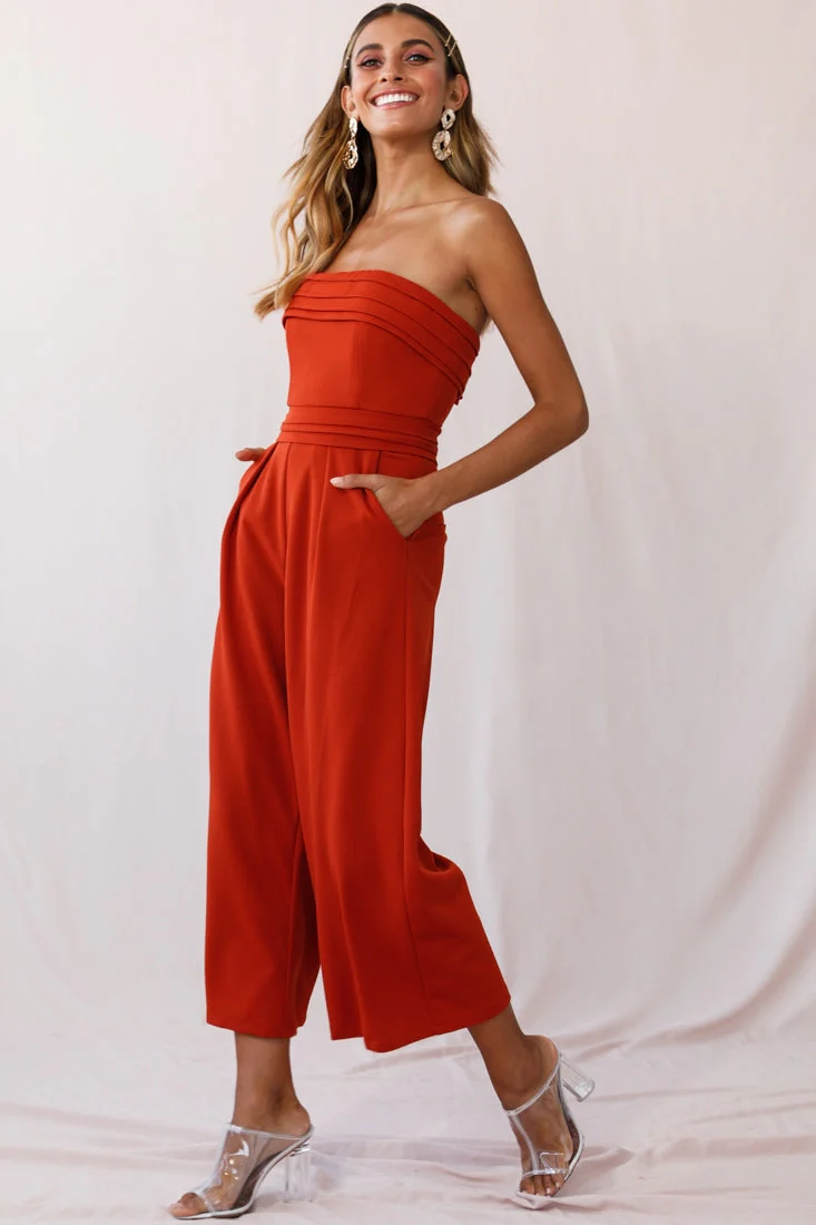 Chosen Strapless Wide Leg Jumpsuit Orange - Image 11