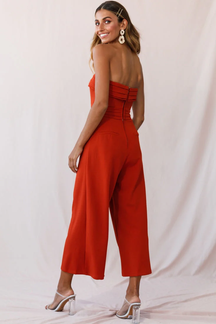 Chosen Strapless Wide Leg Jumpsuit Orange - Image 13