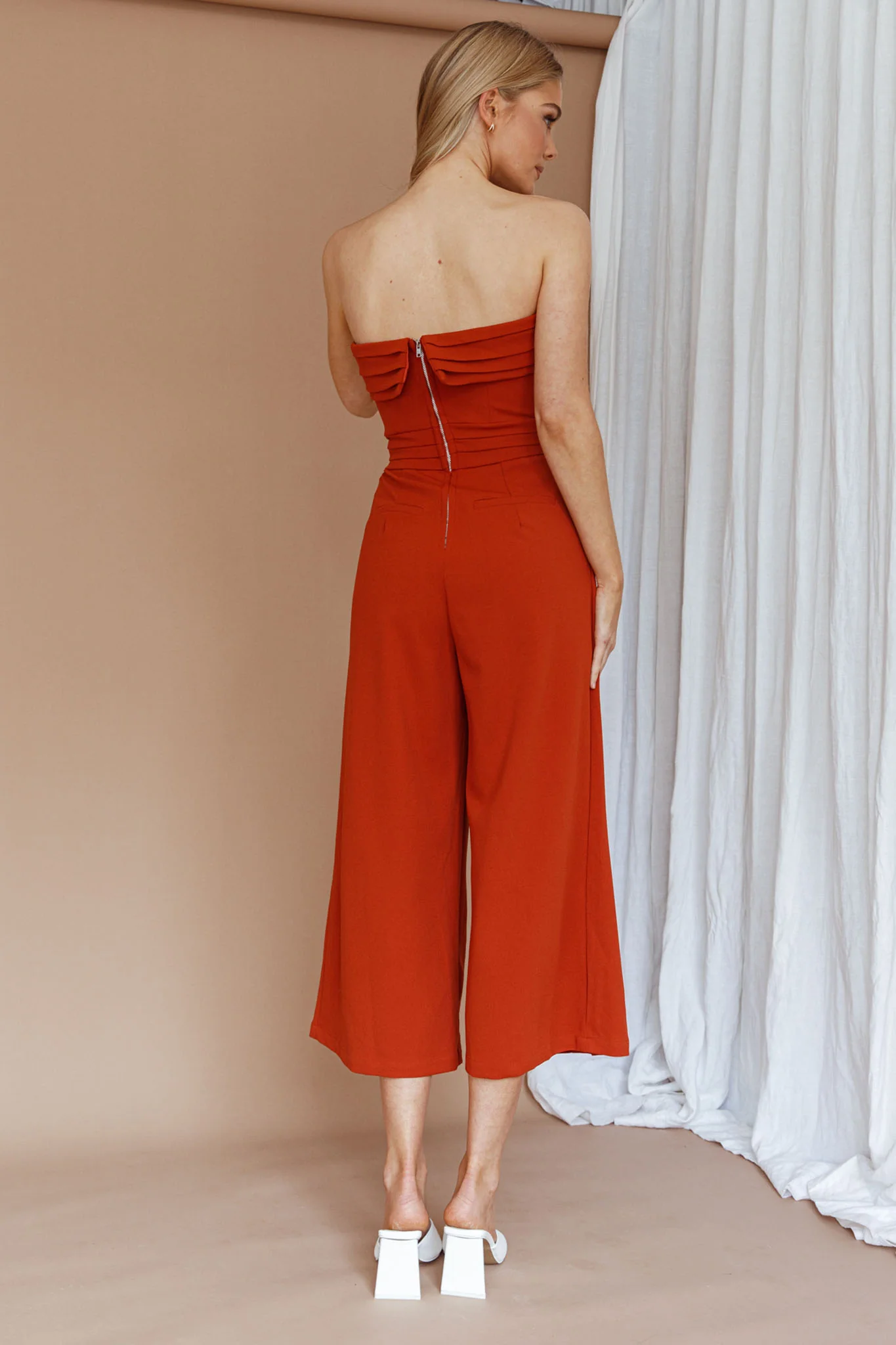 Chosen Strapless Wide Leg Jumpsuit Orange - Image 3