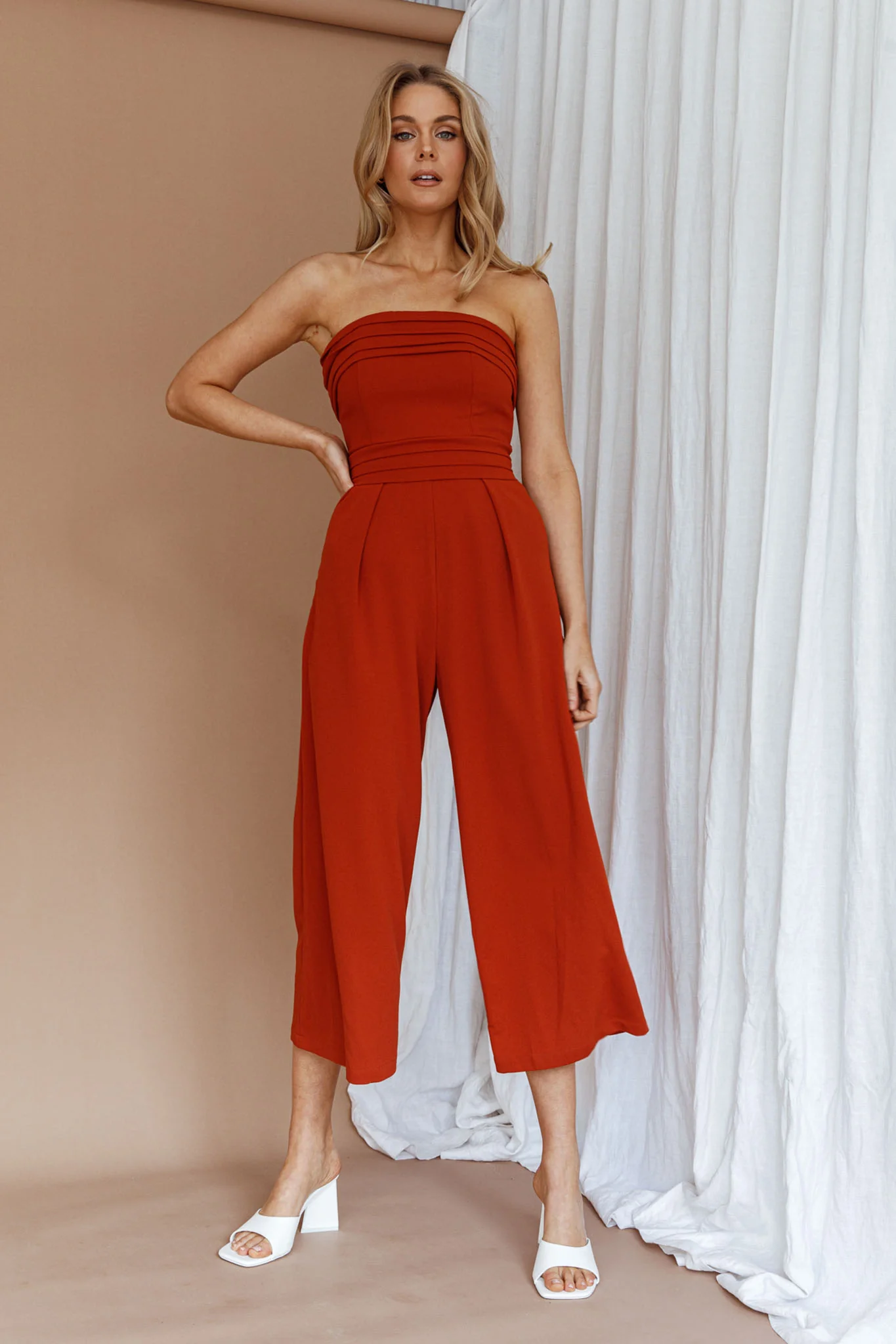 Chosen Strapless Wide Leg Jumpsuit Orange - Image 8