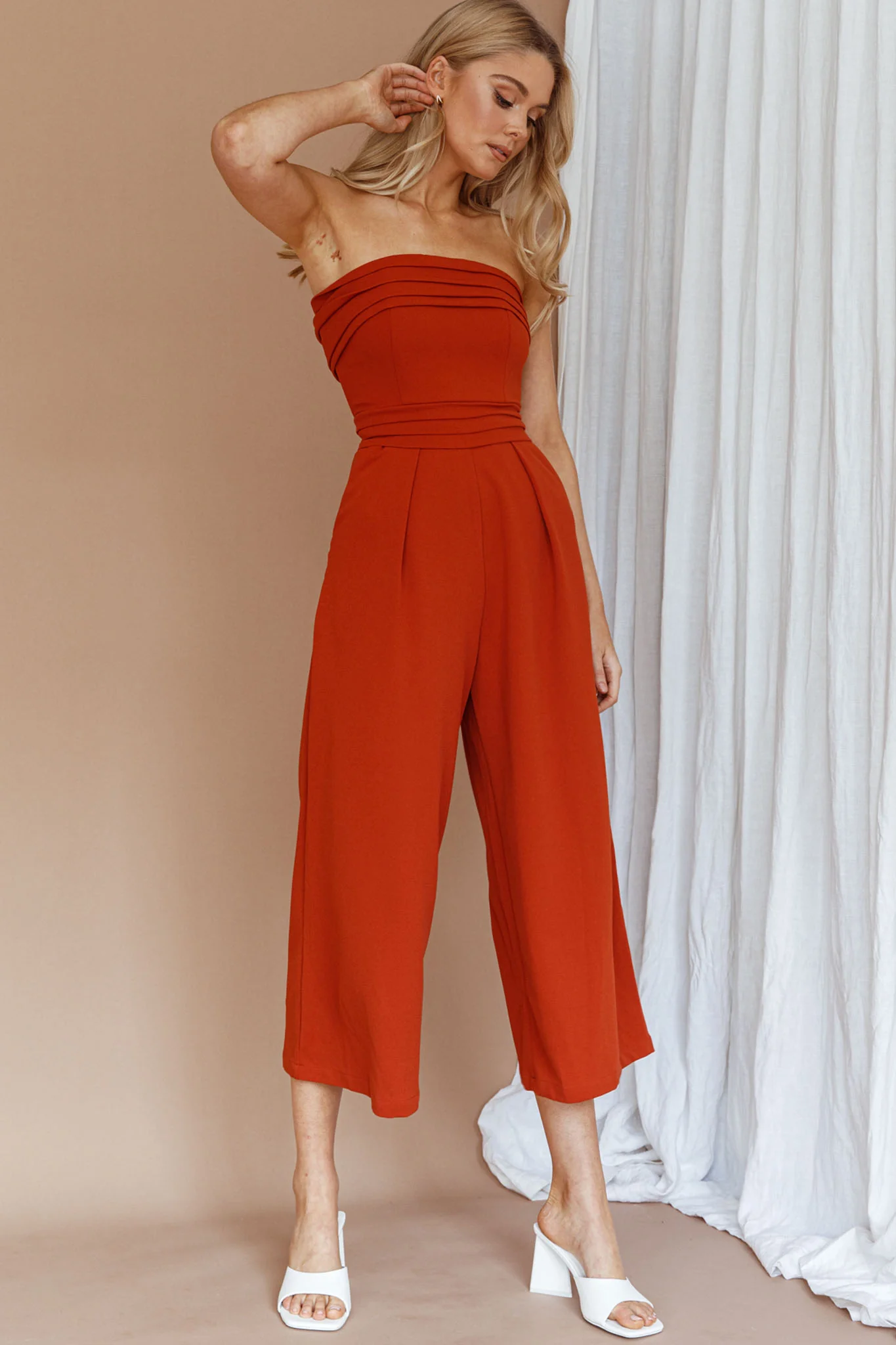 Chosen Strapless Wide Leg Jumpsuit Orange - Image 9