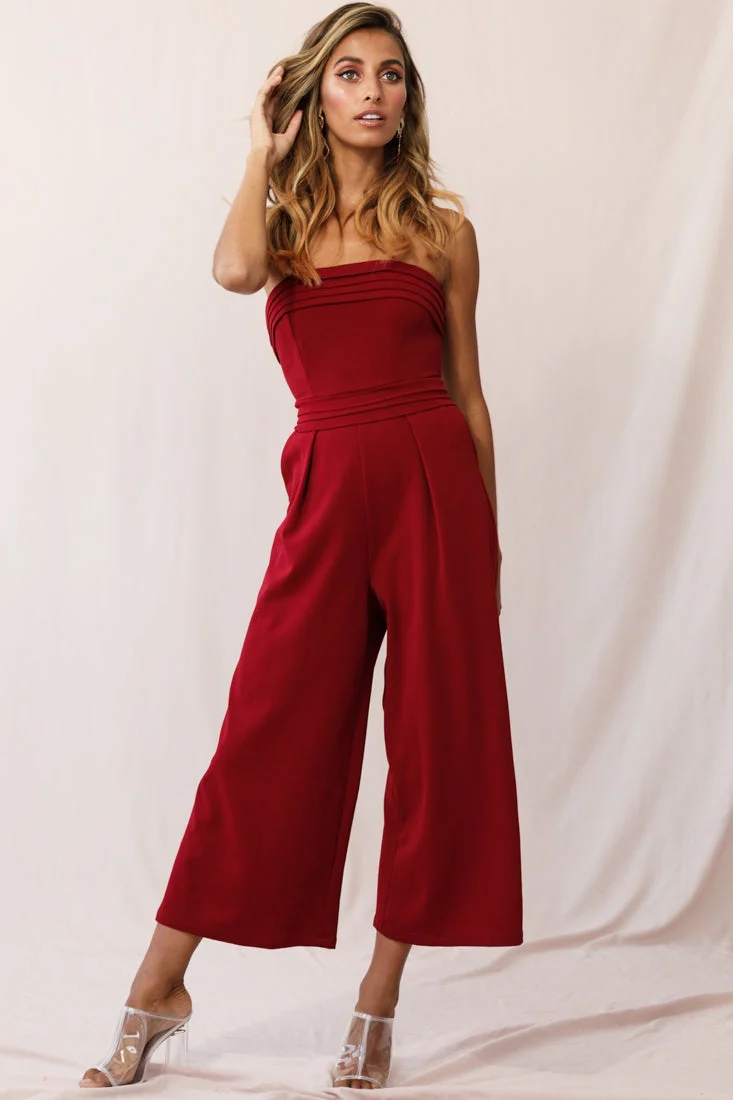 Chosen Strapless Wide Leg Jumpsuit Wine - Image 6