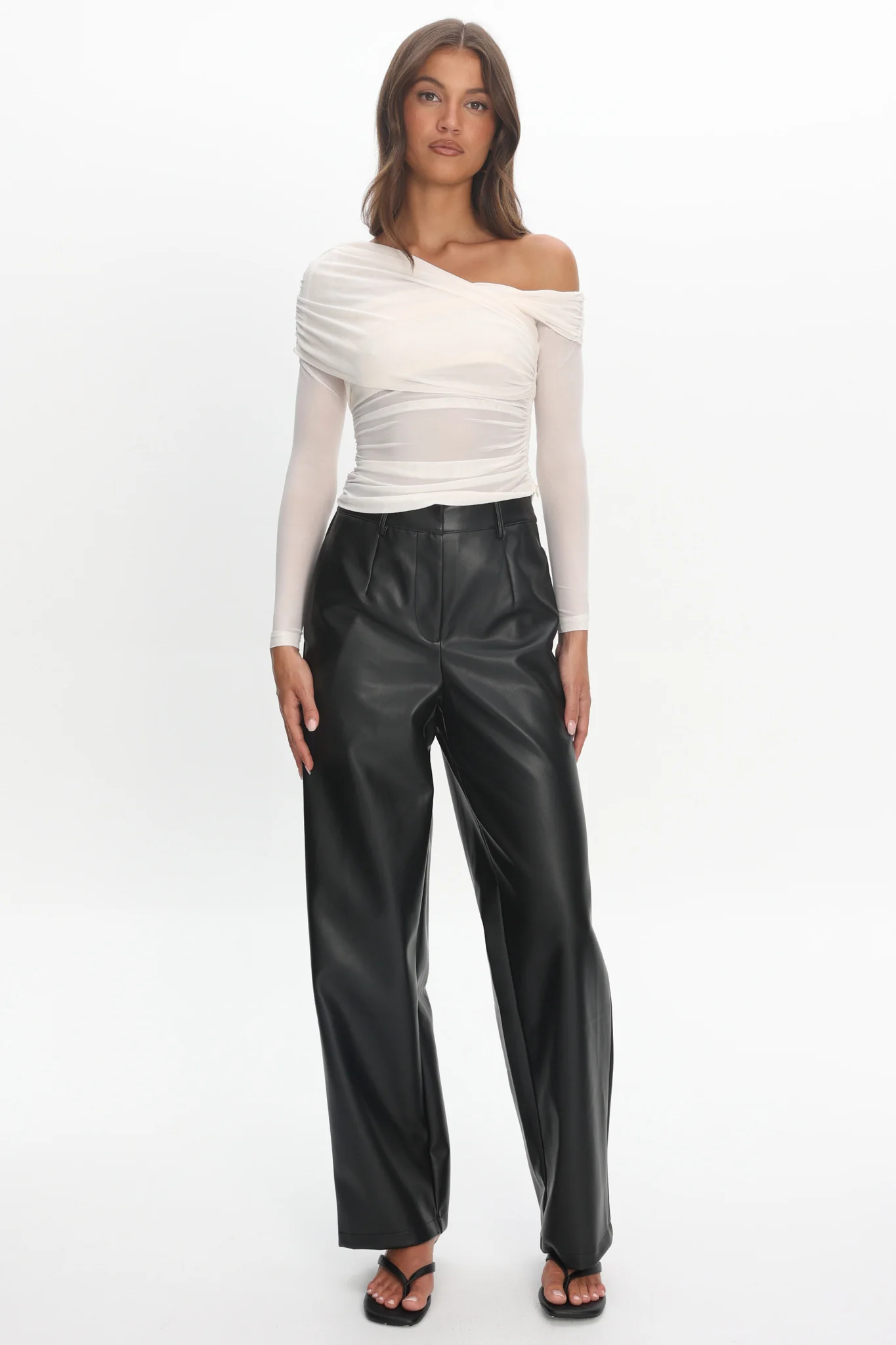 Christos Long Sleeve Asymmetric Top Ivory - Image 2