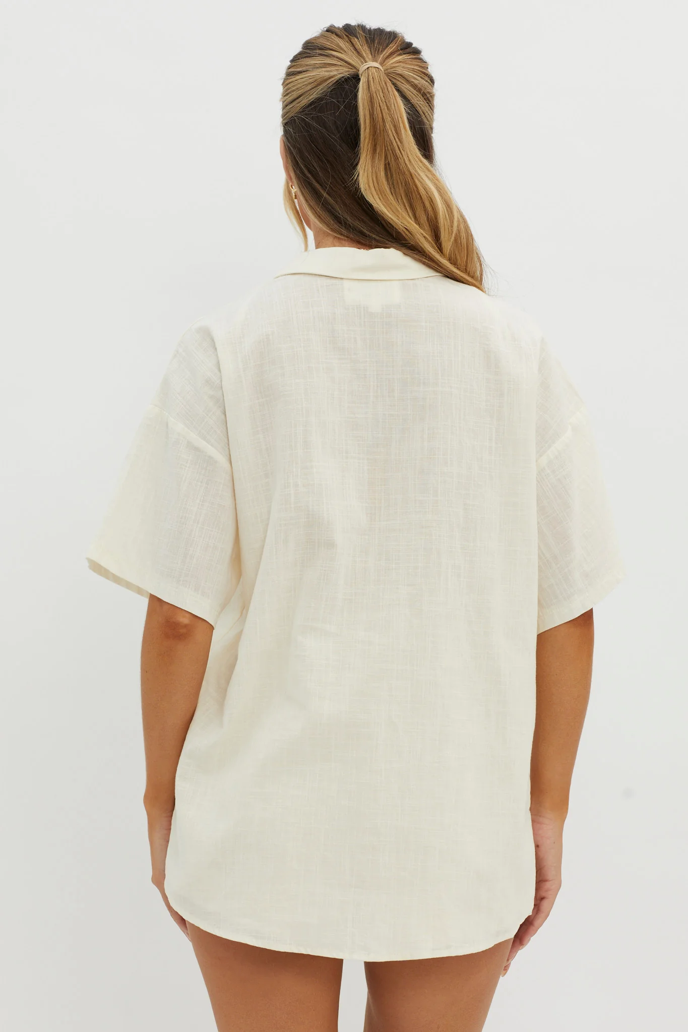 Ciao Ciao Embroidered Button-Up Shirt Beige - Image 3