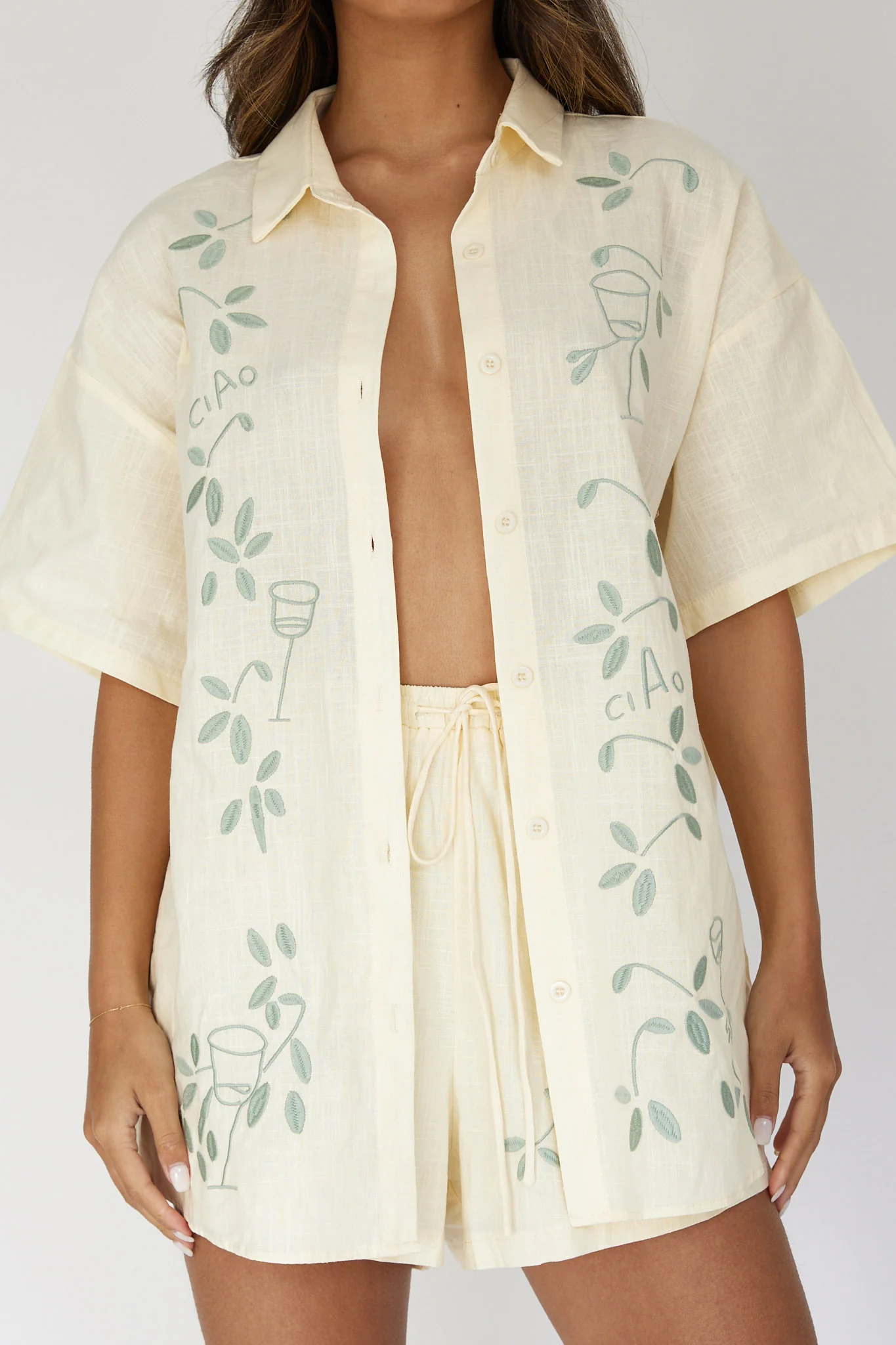 Ciao Ciao Embroidered Button-Up Shirt Butter - Image 4