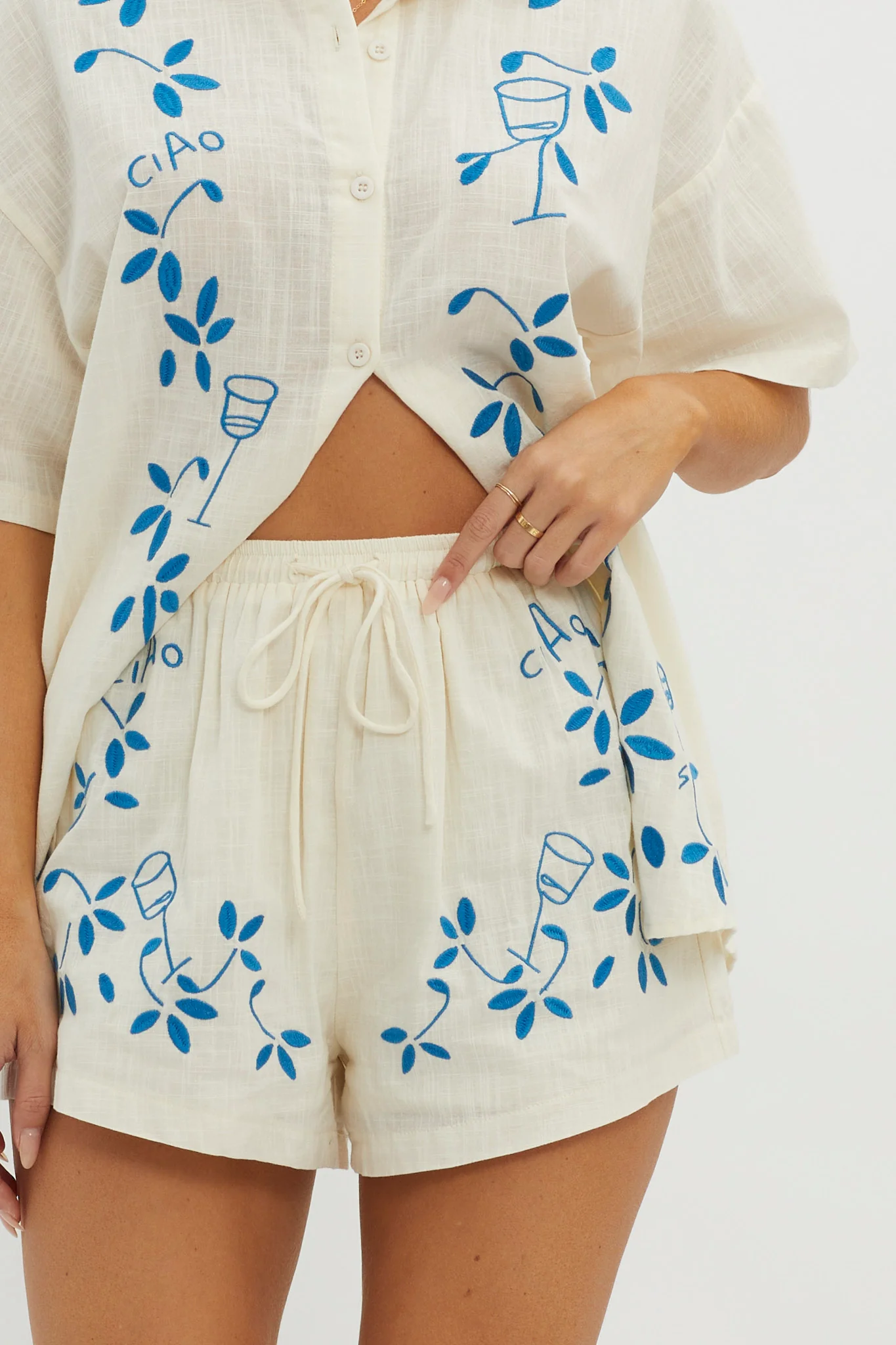 Ciao Ciao Embroidered Drawstring Shorts Beige - Image 4