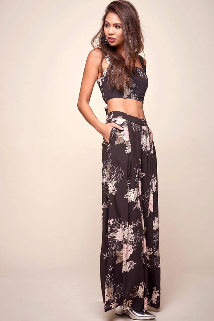 Cicely Floral Crop Top Black - Image 3
