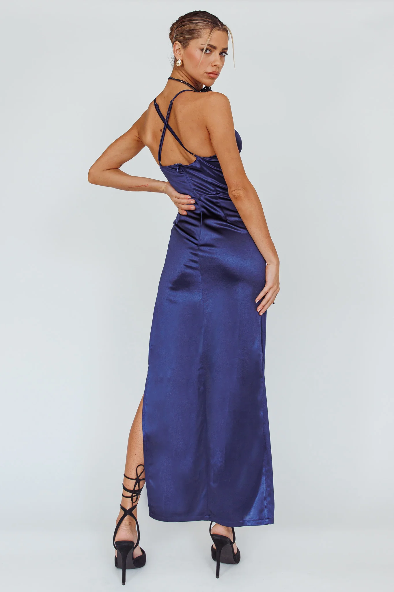 Cierra Thigh Split Maxi Dress Navy - Image 2