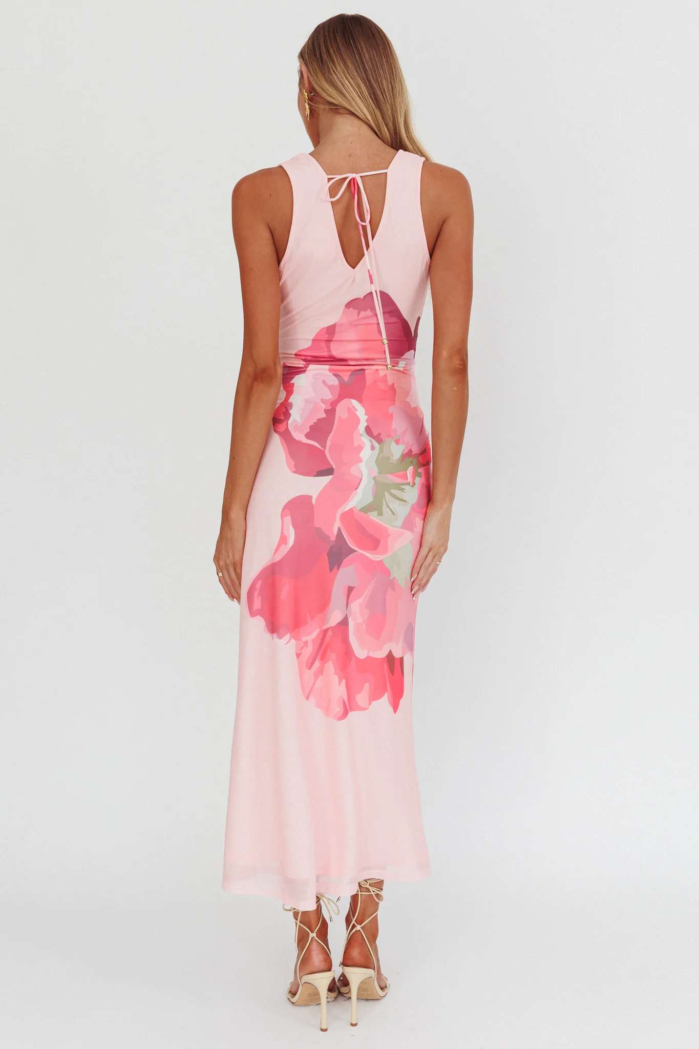 Cinders Tied Plunging Neckline Maxi Dress Flower Pink - Image 2