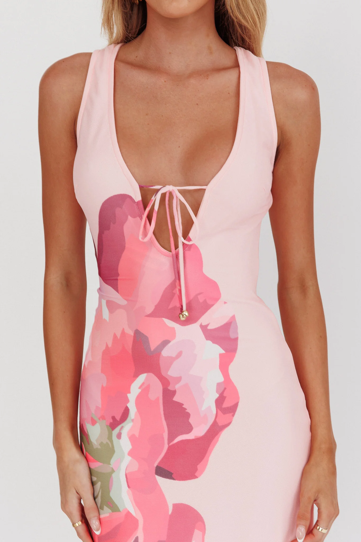 Cinders Tied Plunging Neckline Maxi Dress Flower Pink - Image 3