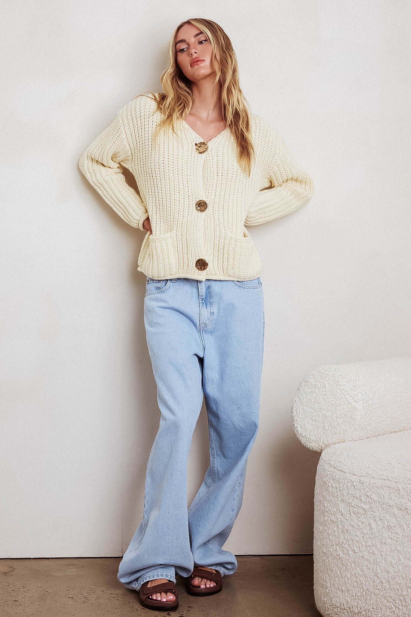 Cindie Chunky Knit Cardigan Butter - Image 4