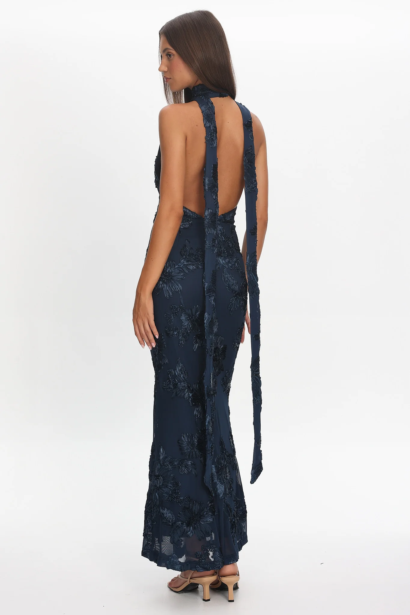 Cipriana Backless Halter Maxi Dress Embellished Navy - Image 3