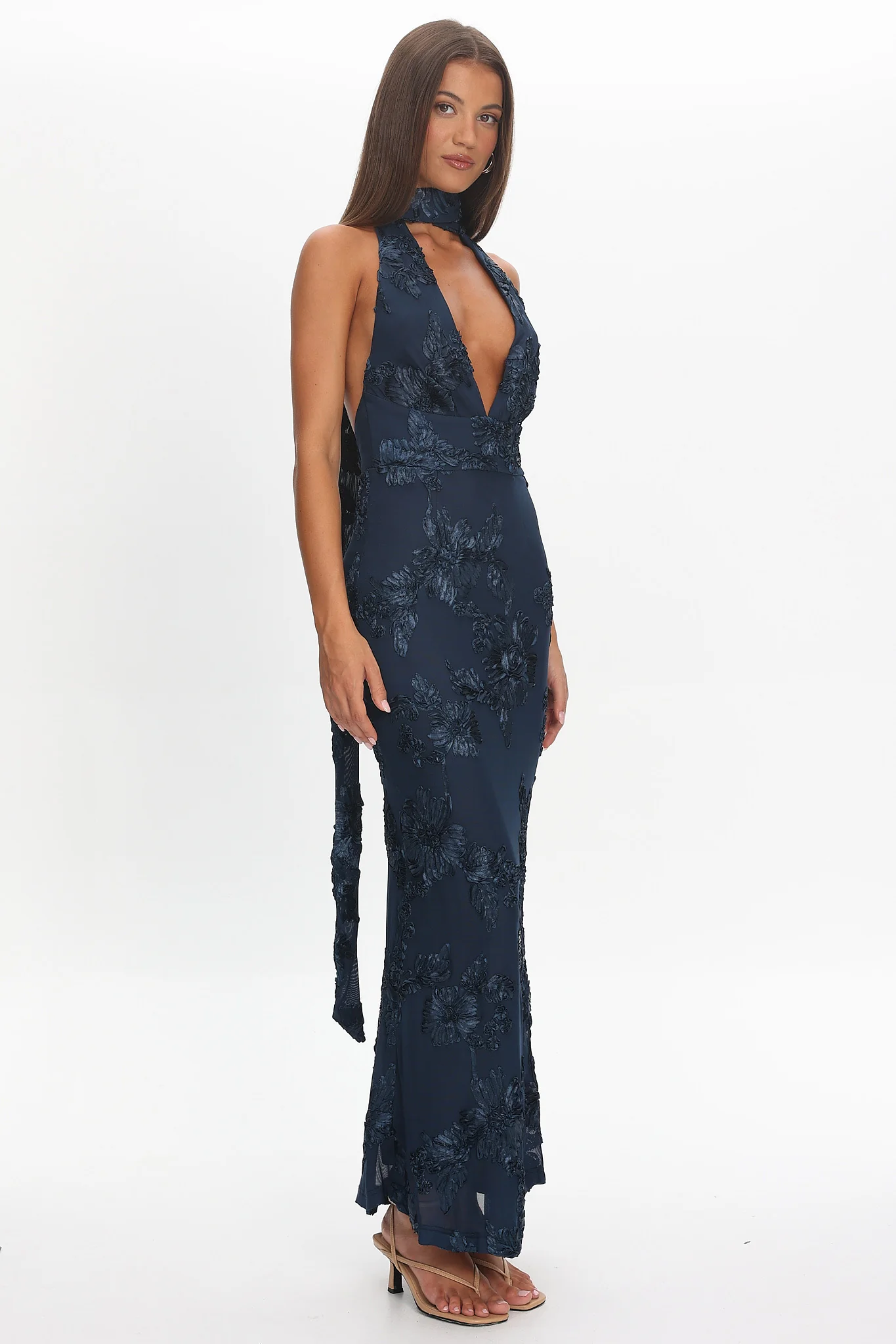 Cipriana Backless Halter Maxi Dress Embellished Navy - Image 5