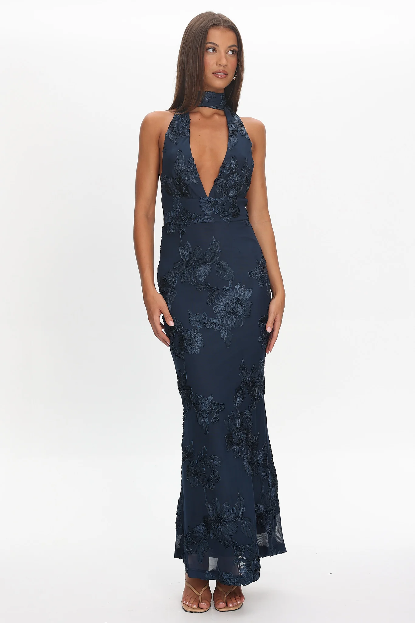 Cipriana Backless Halter Maxi Dress Embellished Navy - Image 6