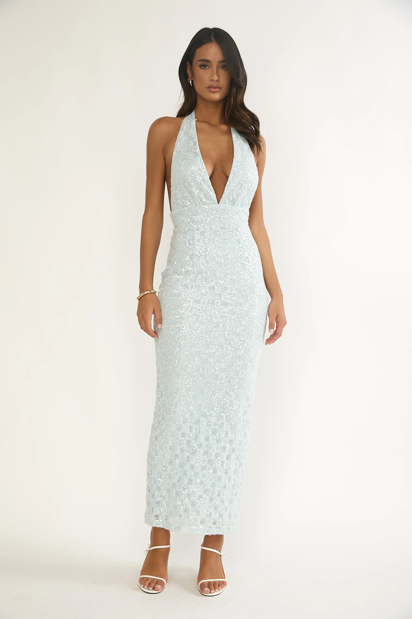 Cipriana Backless Halter Maxi Dress Sequin Blue - Image 4