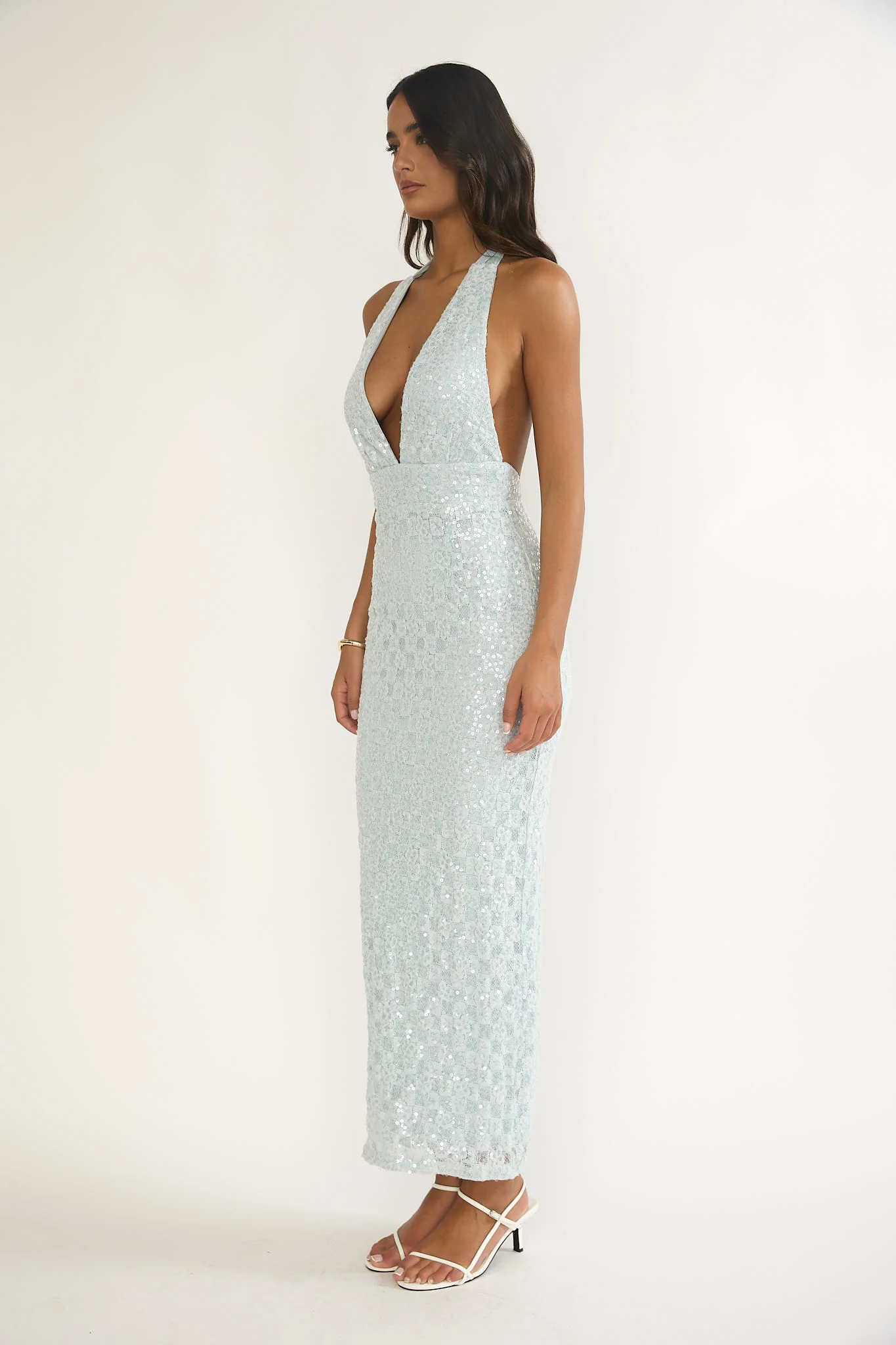 Cipriana Backless Halter Maxi Dress Sequin Blue - Image 6