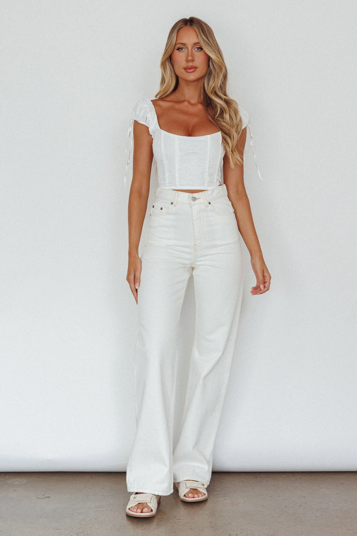 Citrine Dreams String Tie Detail Crop Top White - Image 3