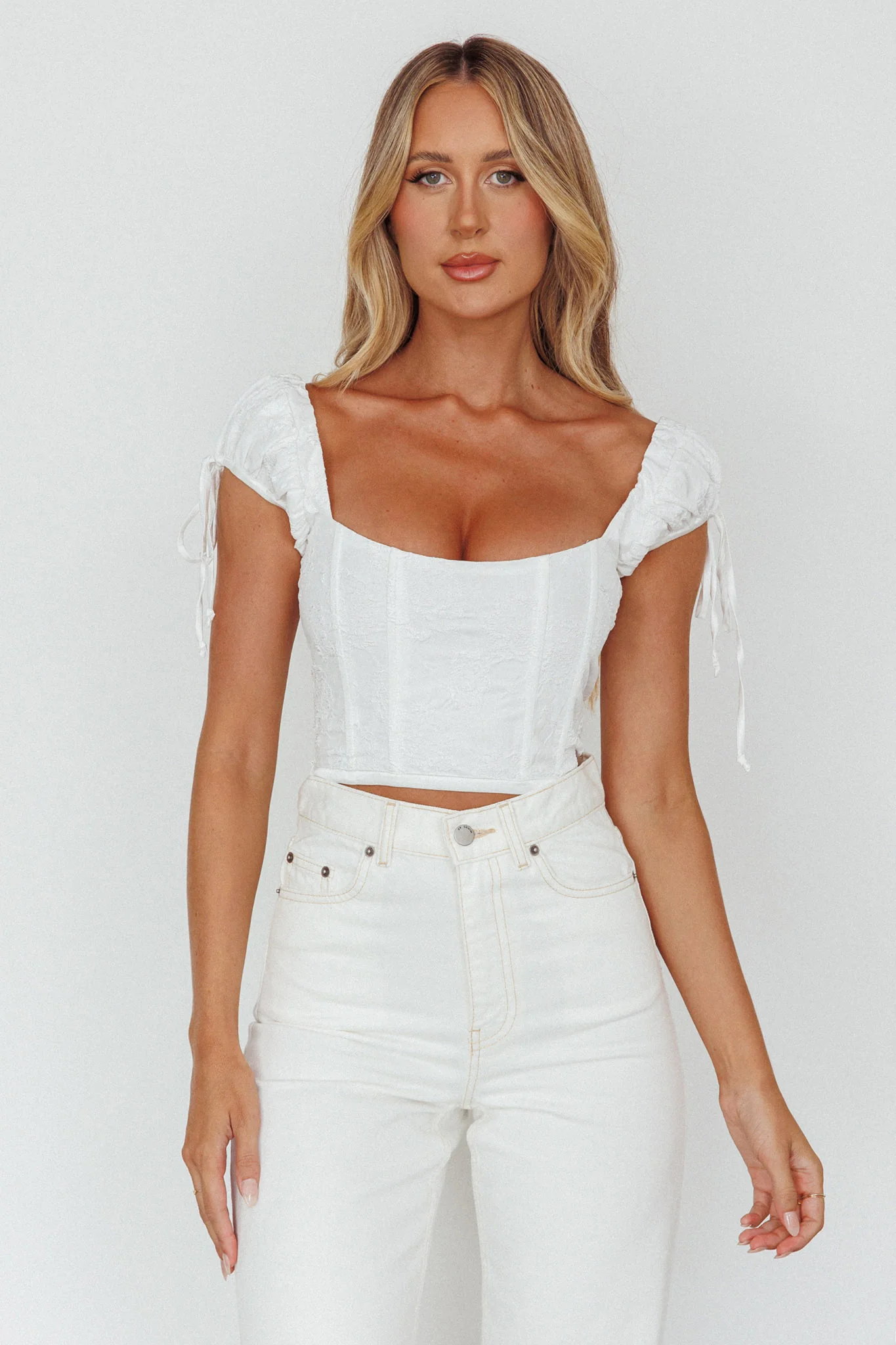 Citrine Dreams String Tie Detail Crop Top White - Image 4