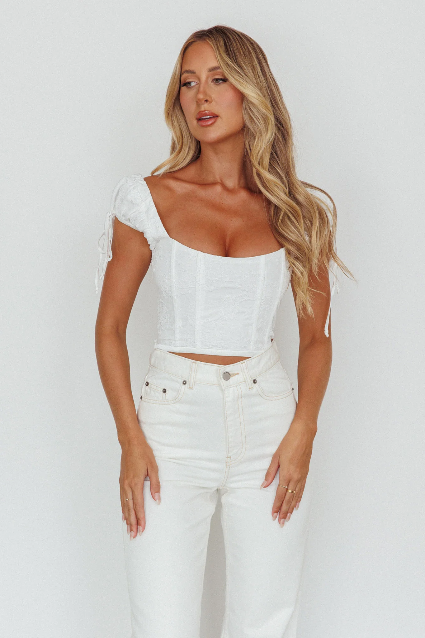 Citrine Dreams String Tie Detail Crop Top White - Image 5
