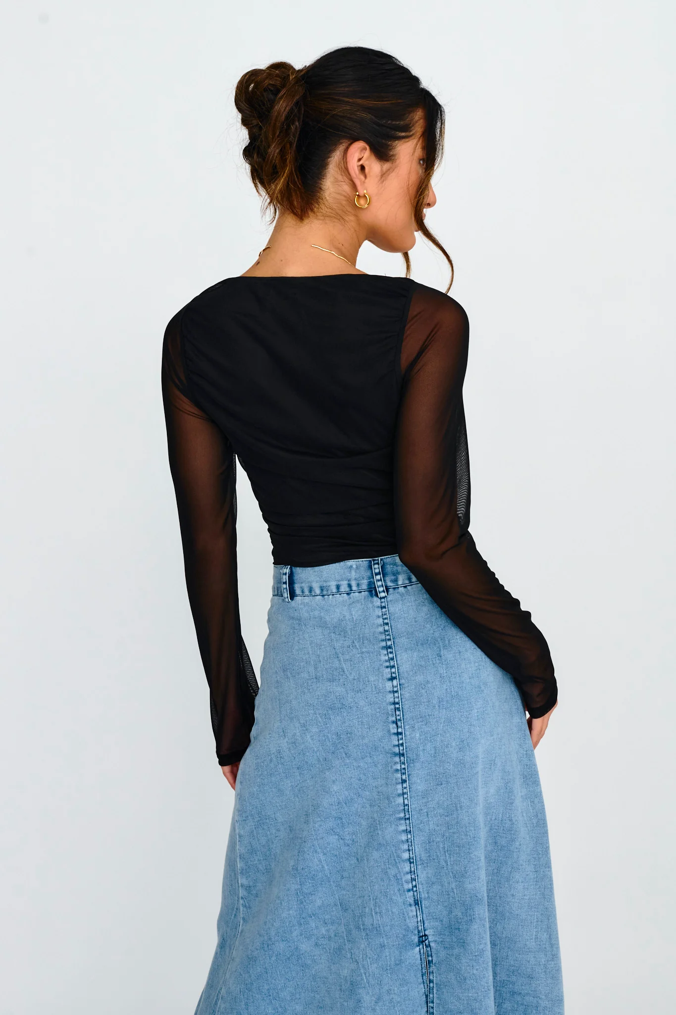 City High Sheer Sleeve Bodysuit Black - Image 2