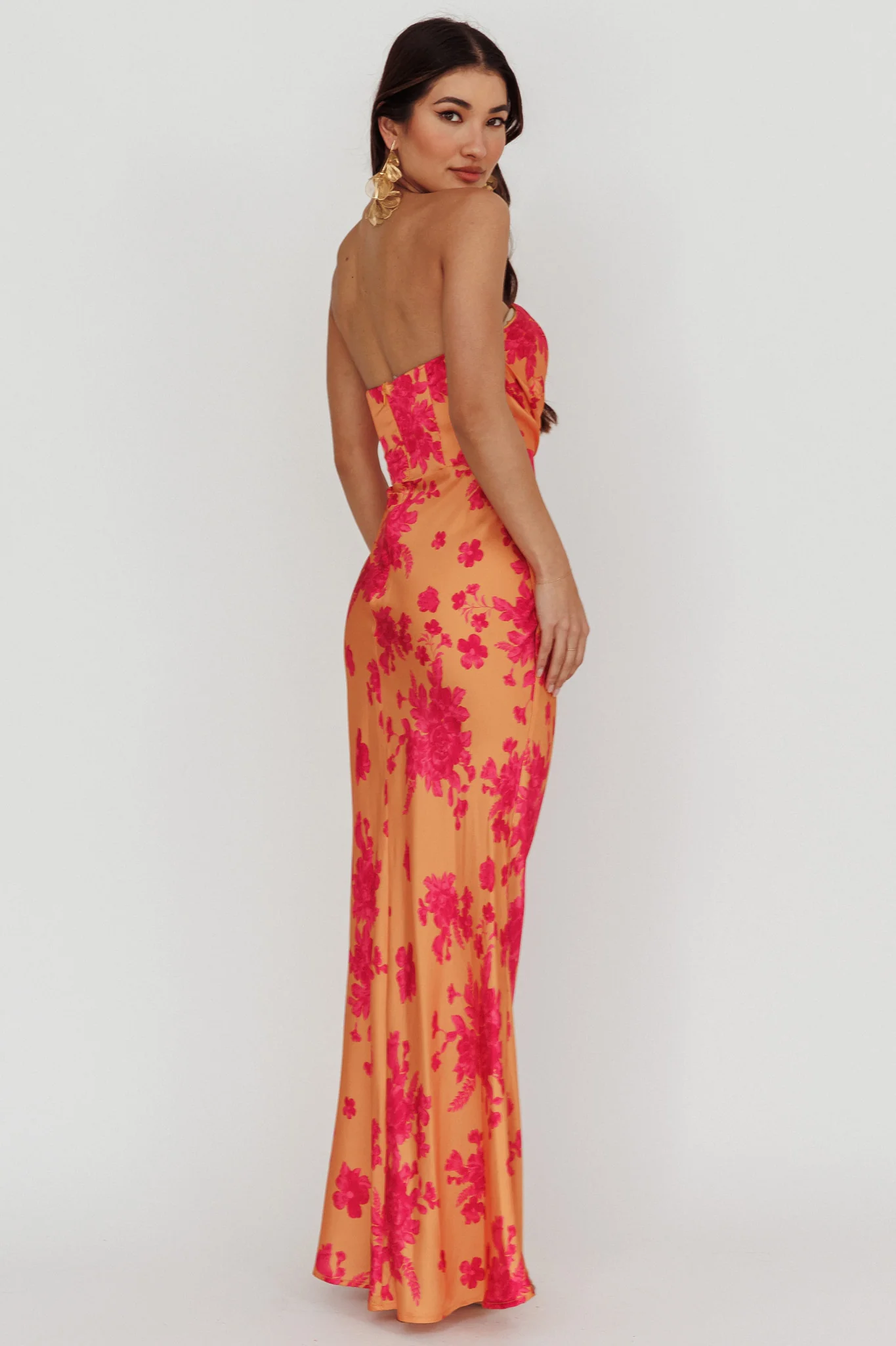 City Of Stars Strapless Maxi Dress Floral Orange - Image 2