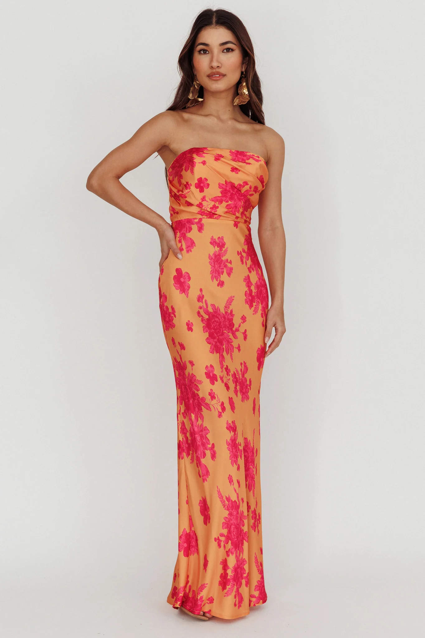 City Of Stars Strapless Maxi Dress Floral Orange - Image 4