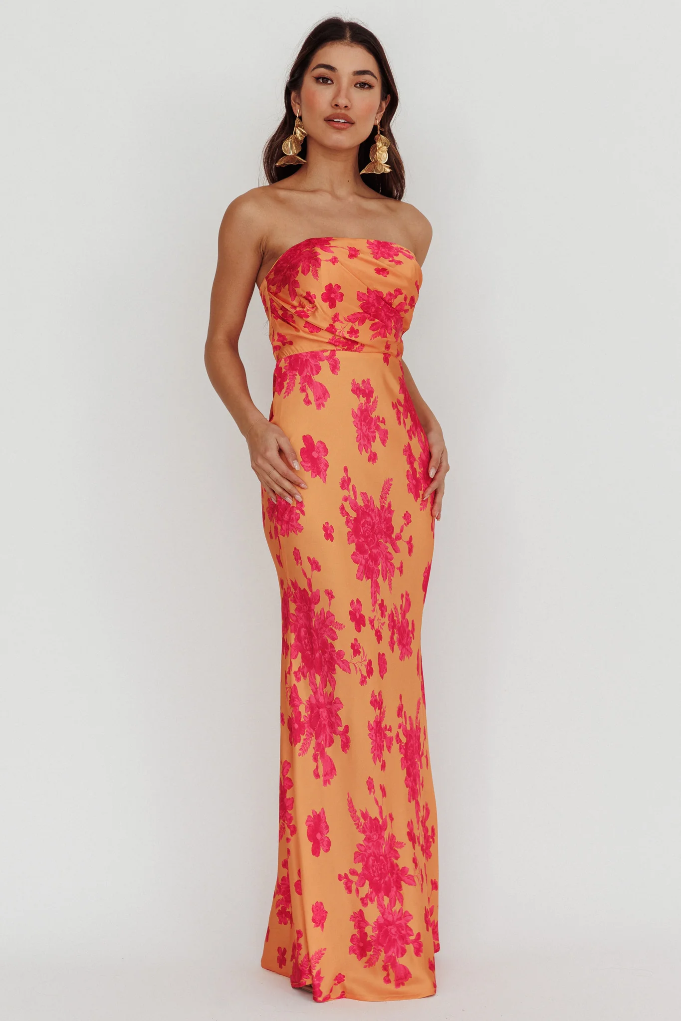 City Of Stars Strapless Maxi Dress Floral Orange - Image 5