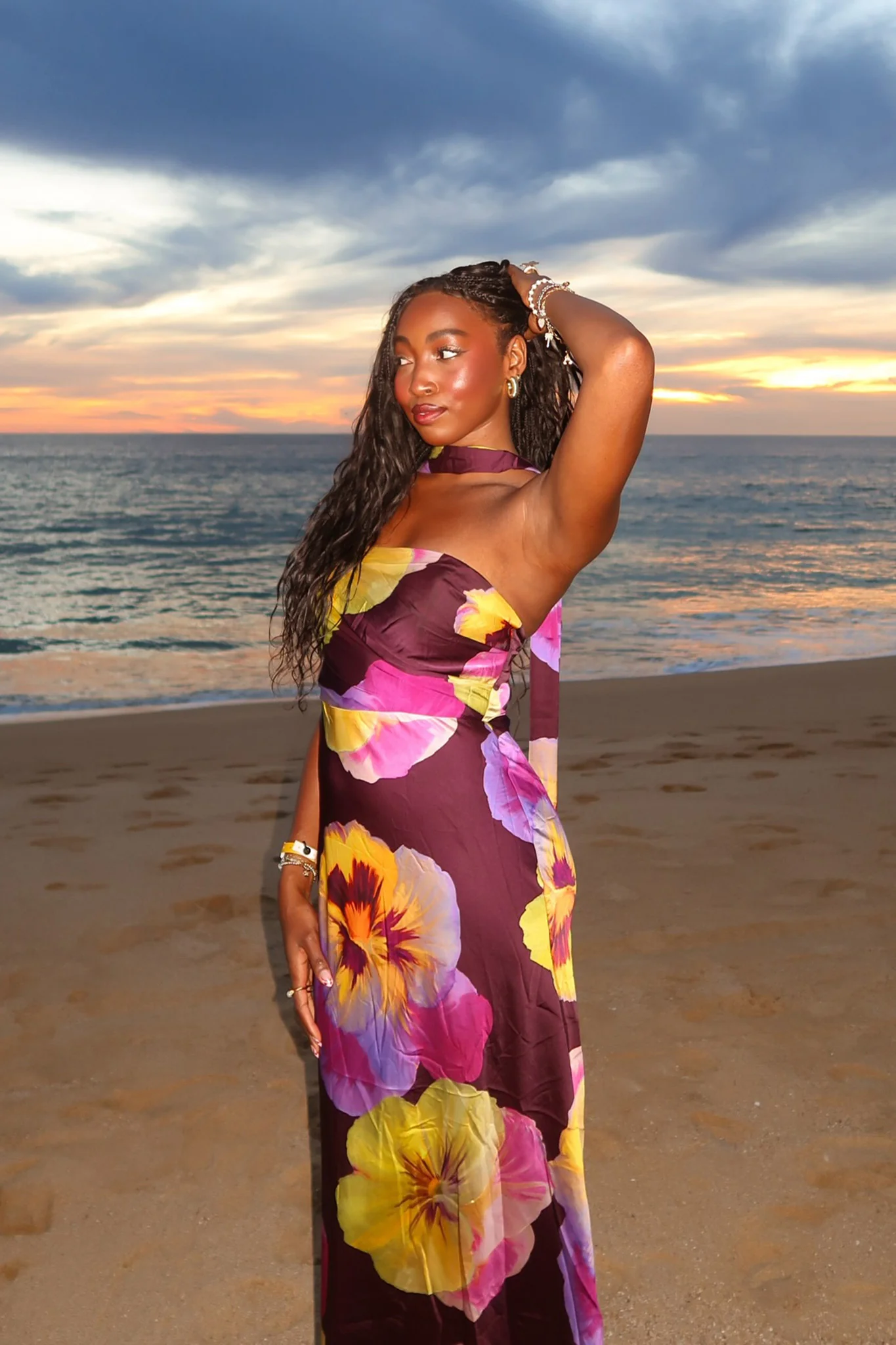 City Of Stars Strapless Scarf Maxi Dress Pansies Plum - Image 2