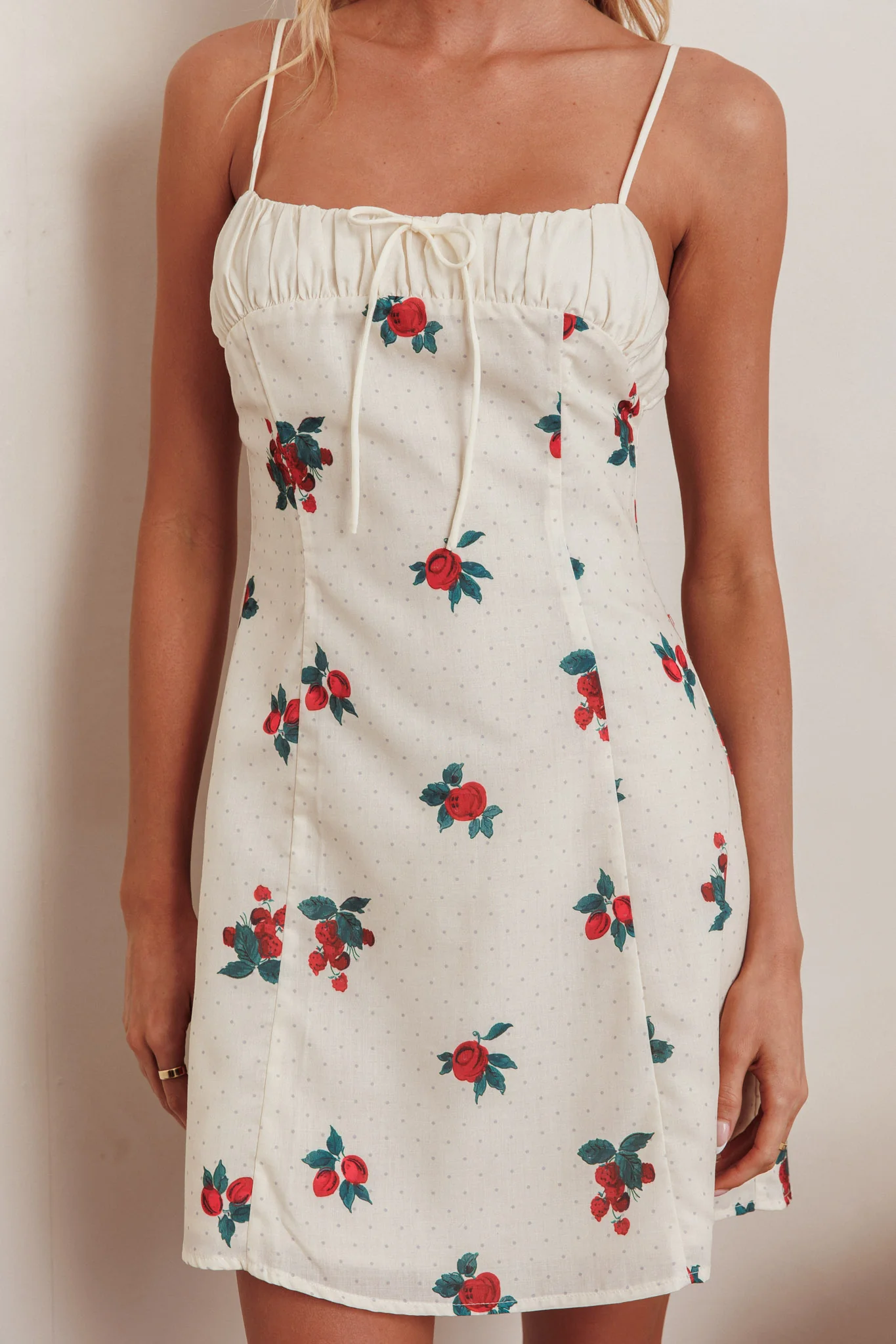 Clara Gathered Bust Mini Dress Rose Beige - Image 3